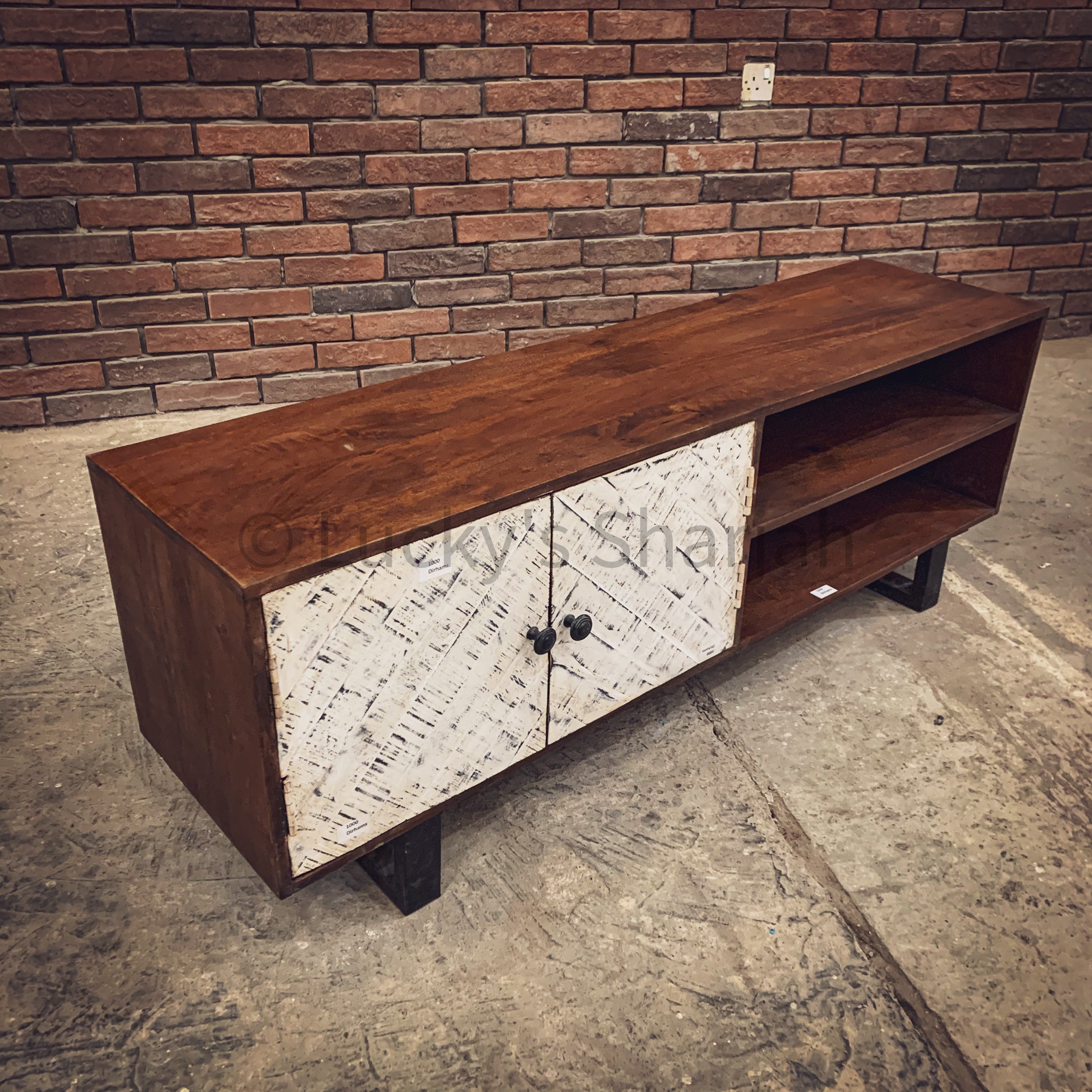 Herring Bone Two Tone Tv Stand | Lucky Furniture & Handicrafts.