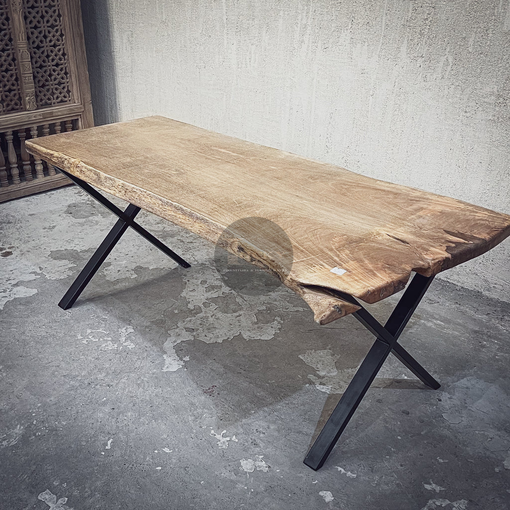 Mango Wood Live Edge Dining Table X Legs.