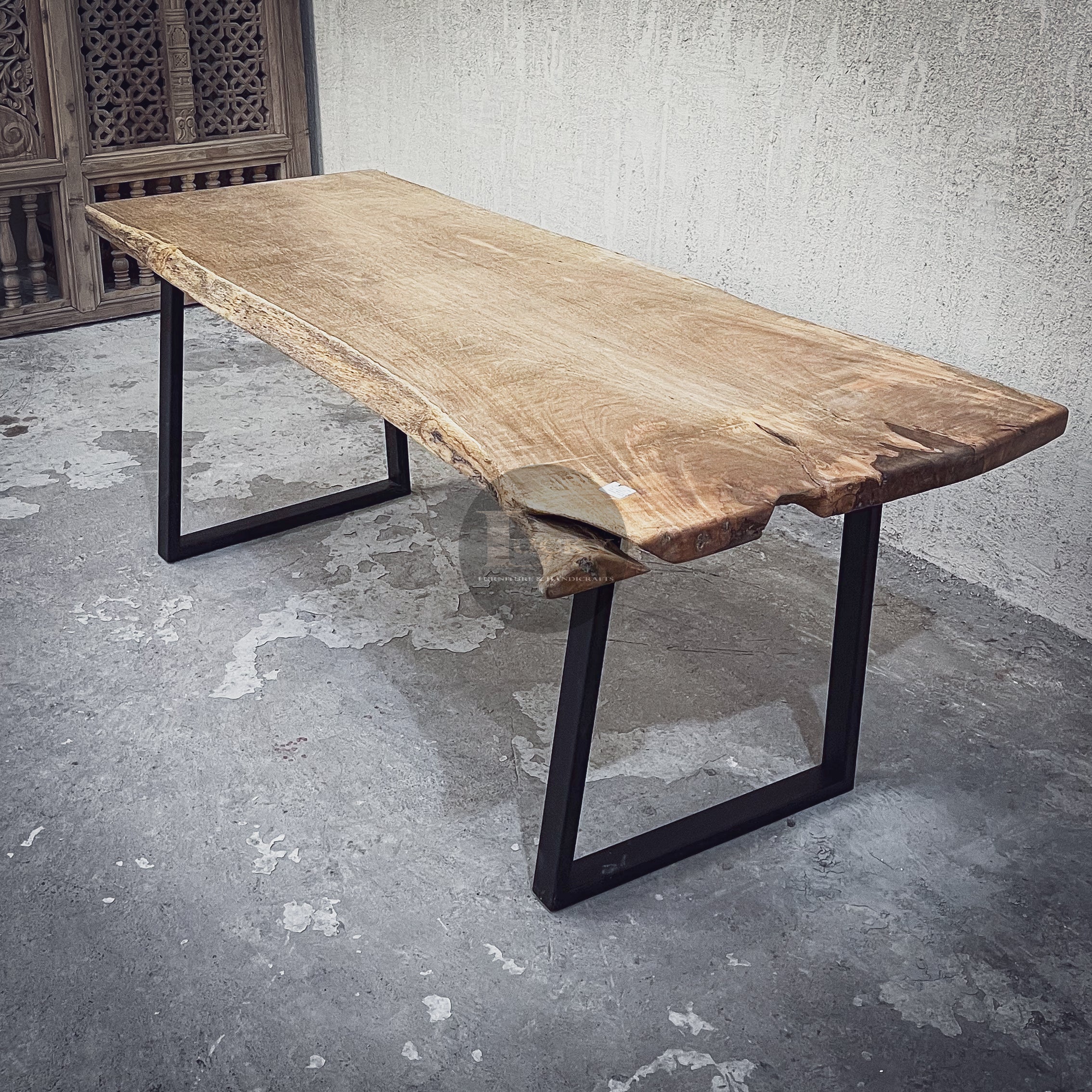 Mango Wood Live Edge Dining Table Slant Legs.
