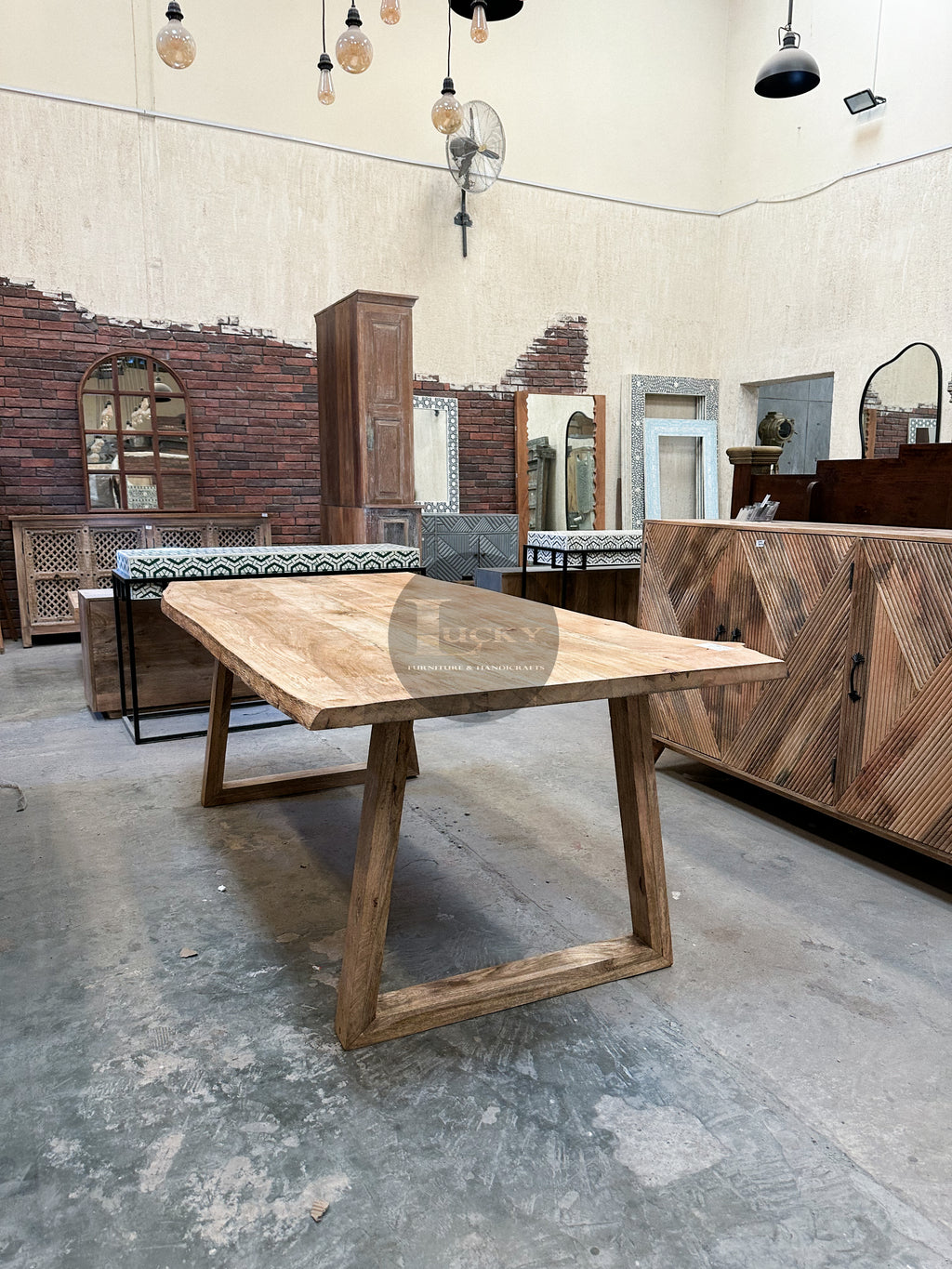 Mango Wood Live Edge Dining Table Wooden Slant Legs.