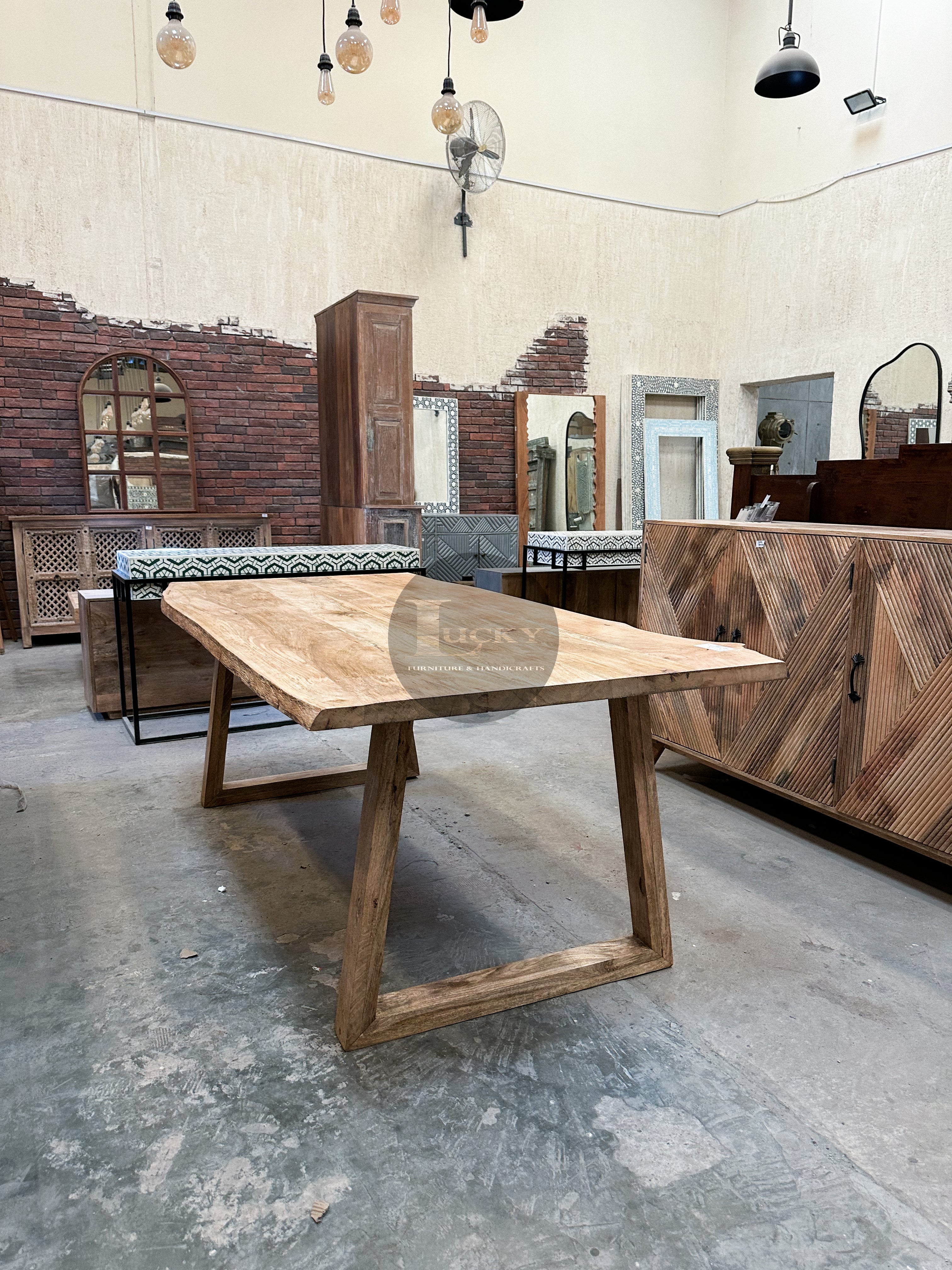 Mango Wood Live Edge Dining Table Wooden Slant Legs.