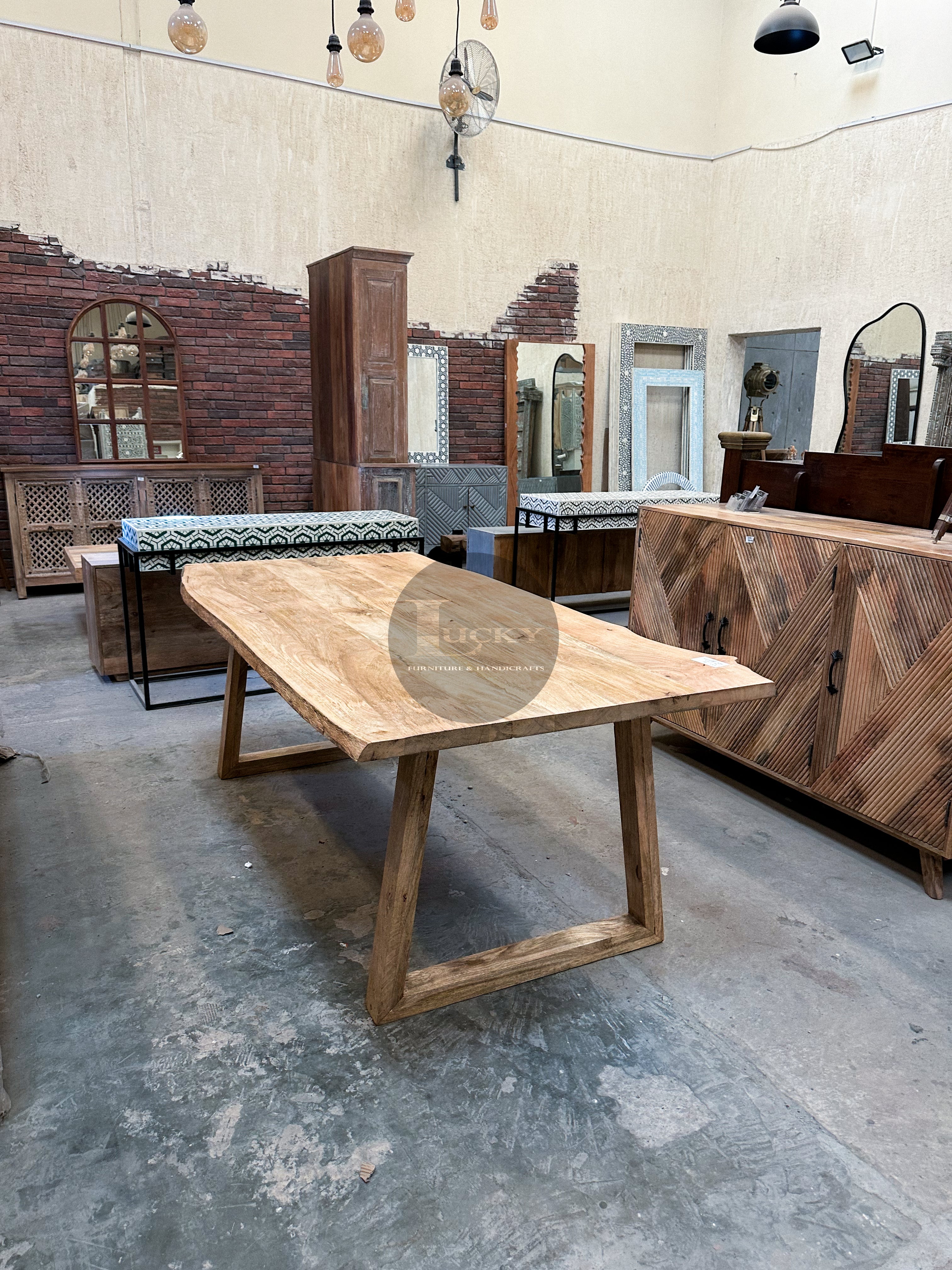 Mango Wood Live Edge Dining Table Wooden Slant Legs.