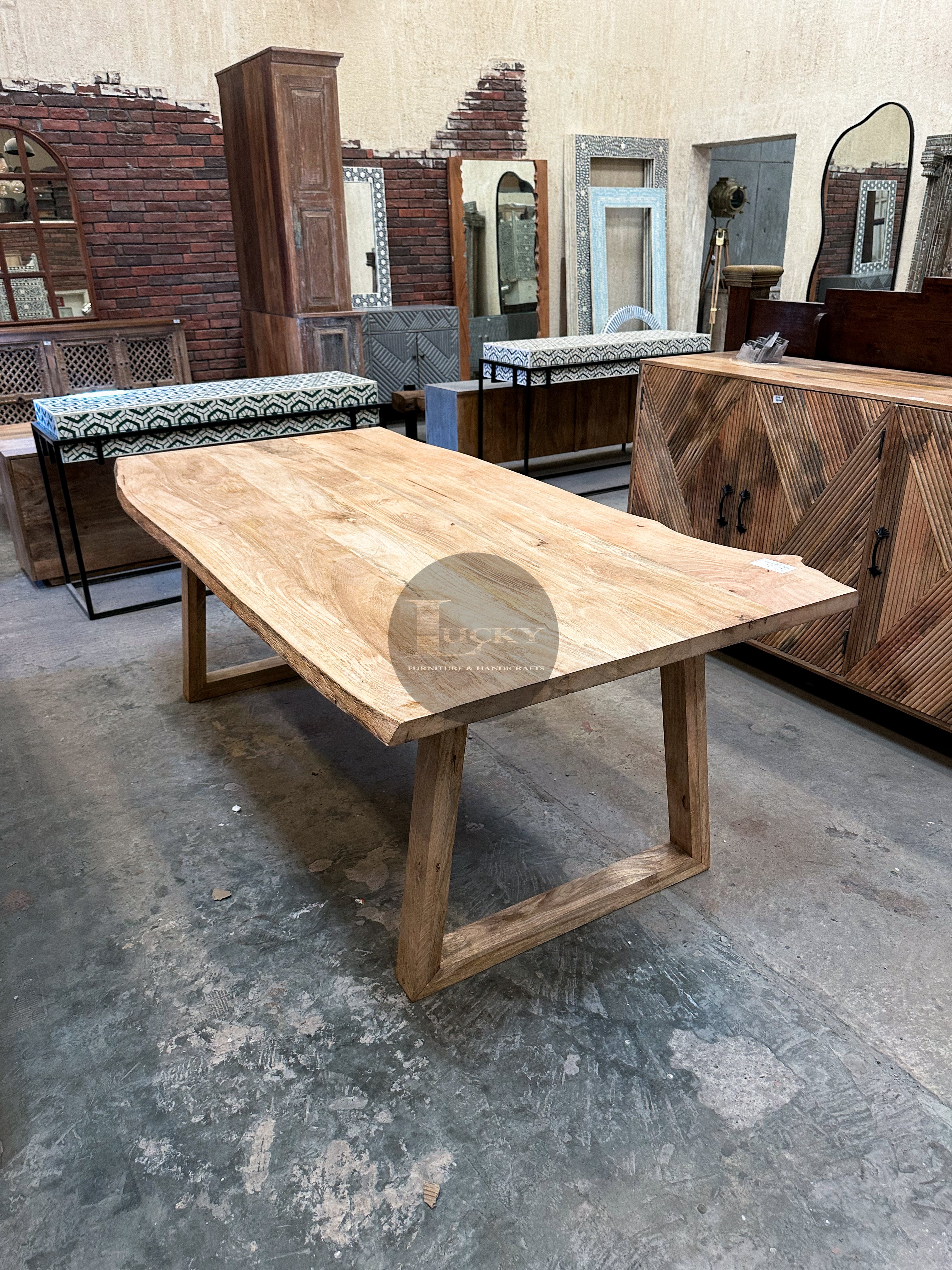 Mango Wood Live Edge Dining Table Wooden Slant Legs.