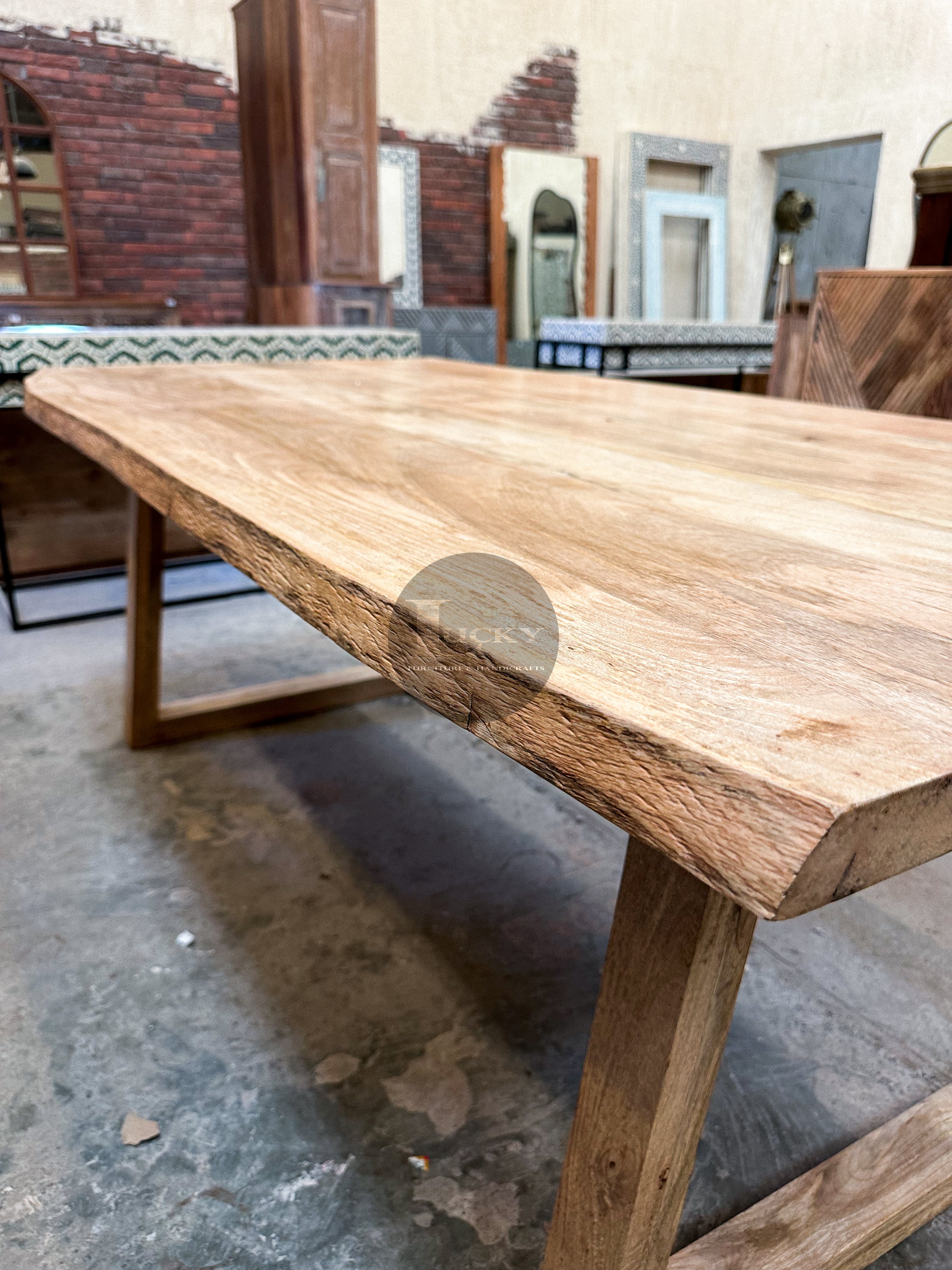Mango Wood Live Edge Dining Table Wooden Slant Legs.