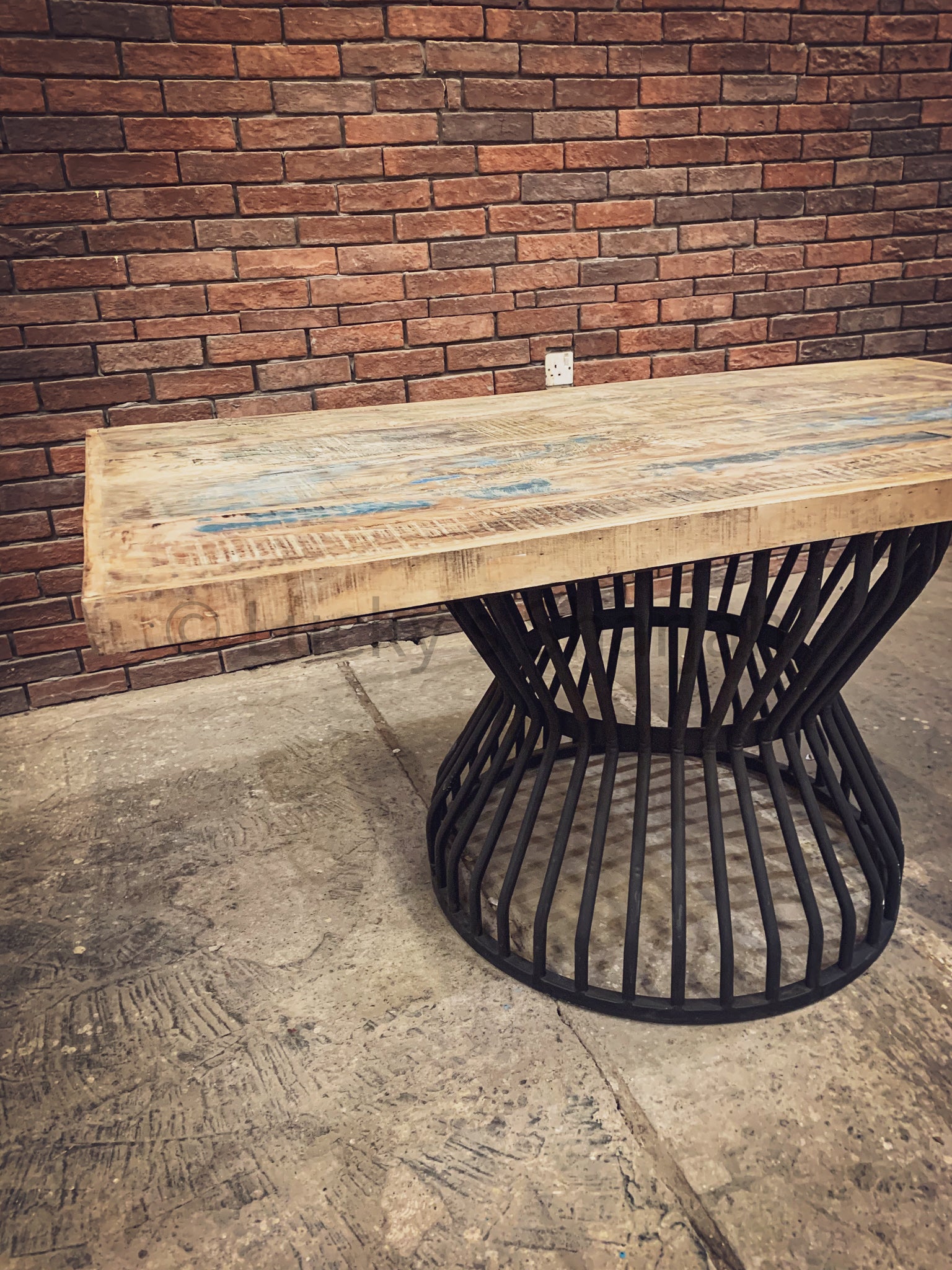 Recycle Design Dining table with KLOUVI Base | Lucky Furniture & Handicrafts.