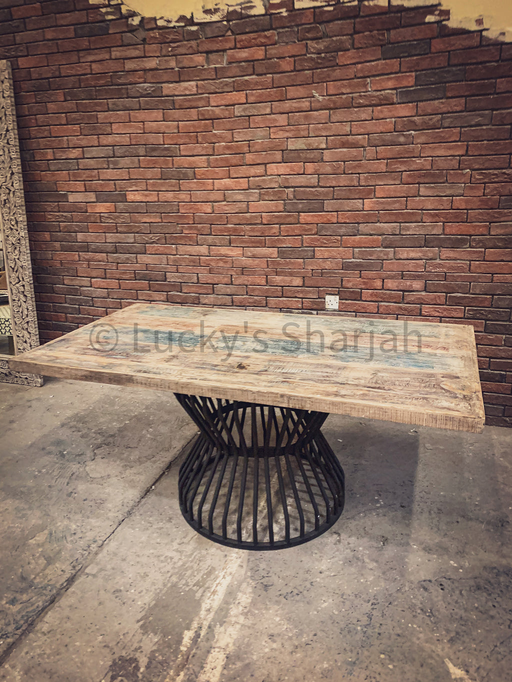 Recycle Design Dining table with KLOUVI Base | Lucky Furniture & Handicrafts.
