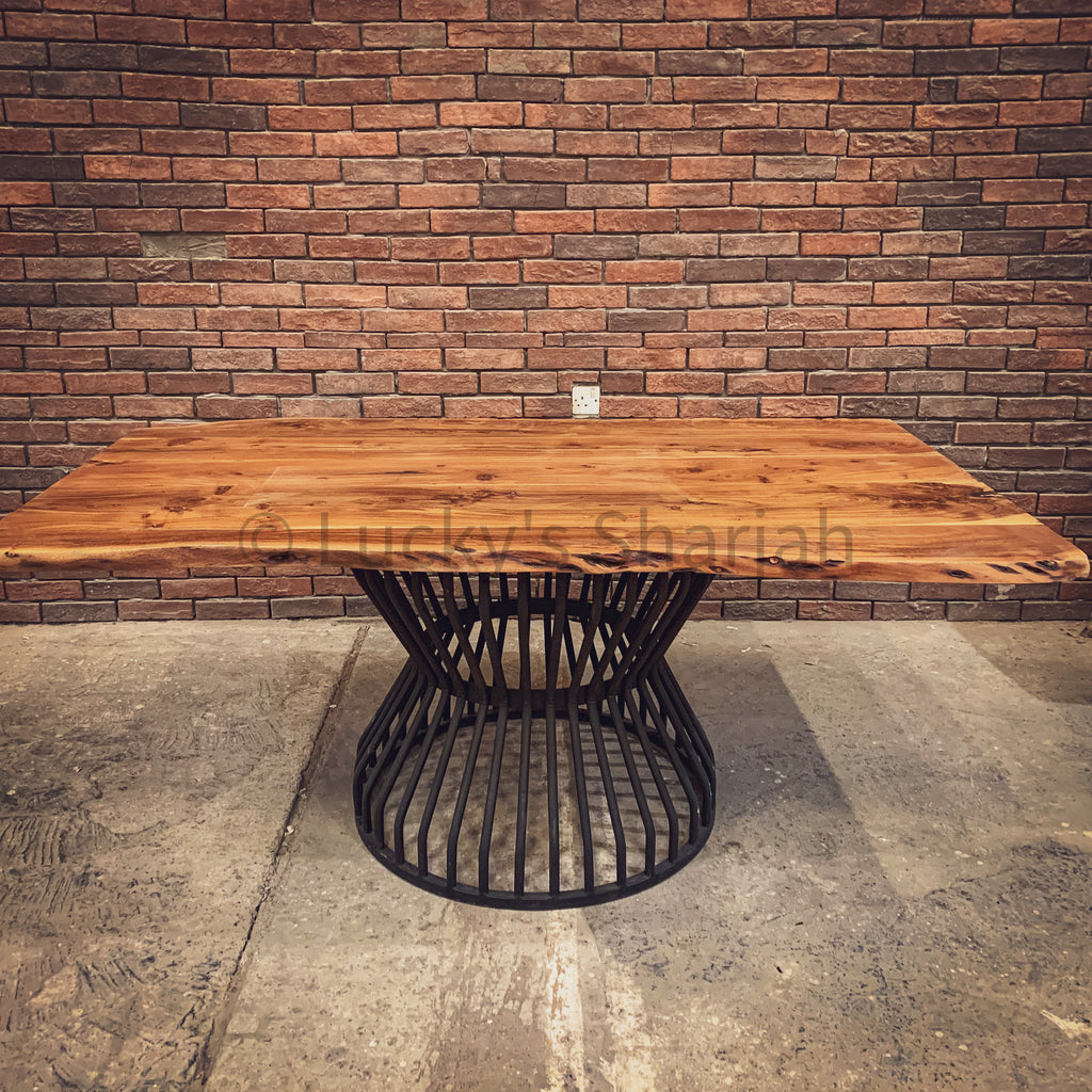 Acacia Dining table with KLOUVI Base | Lucky Furniture & Handicrafts.