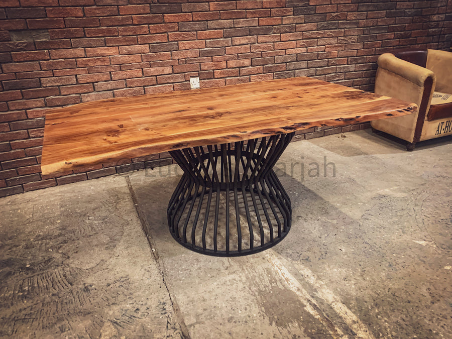 Acacia Dining table with KLOUVI Base | Lucky Furniture & Handicrafts.