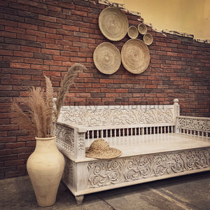 Heavy Carved White Wash Daybed | Lucky Furniture & Handicrafts.