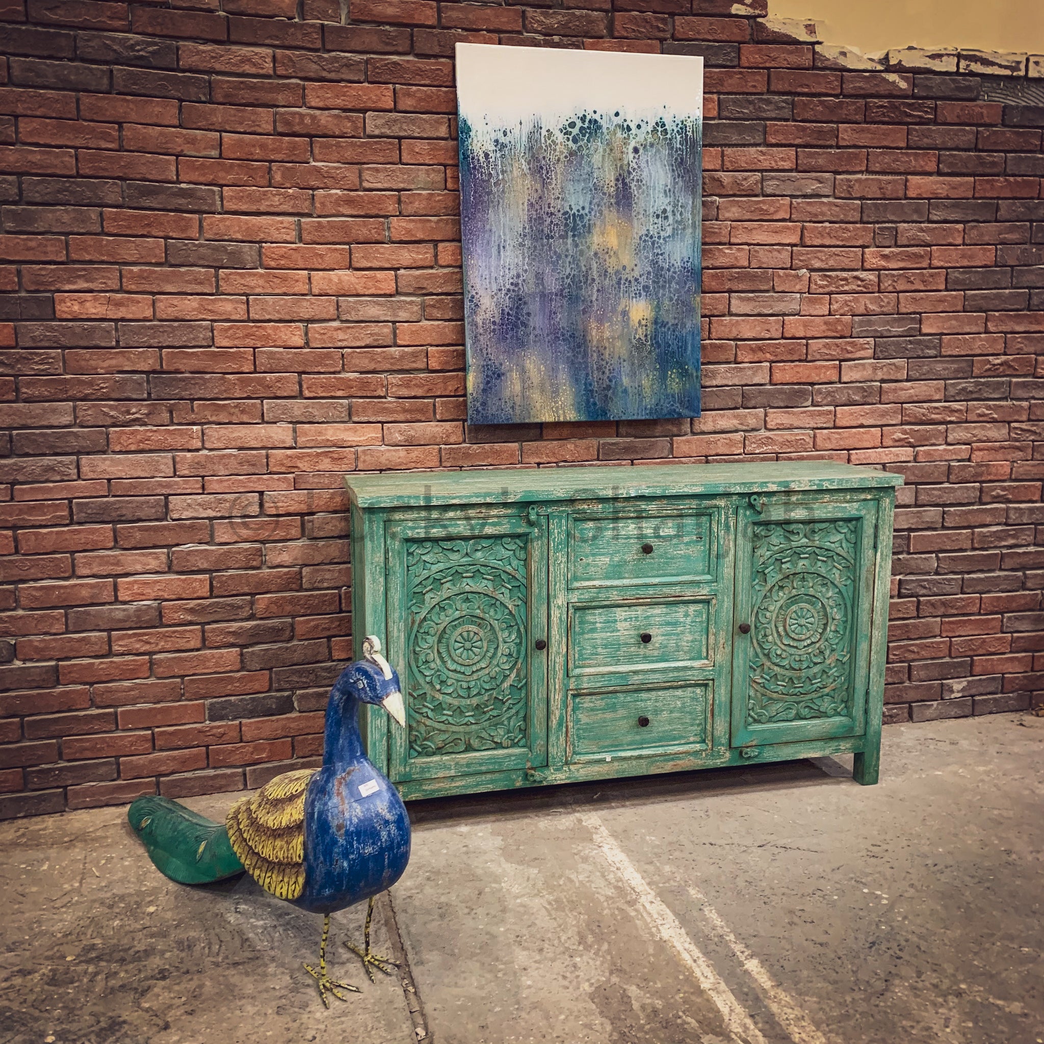 Carved 3 draw 2 door Sideboard | Lucky Furniture & Handicrafts.