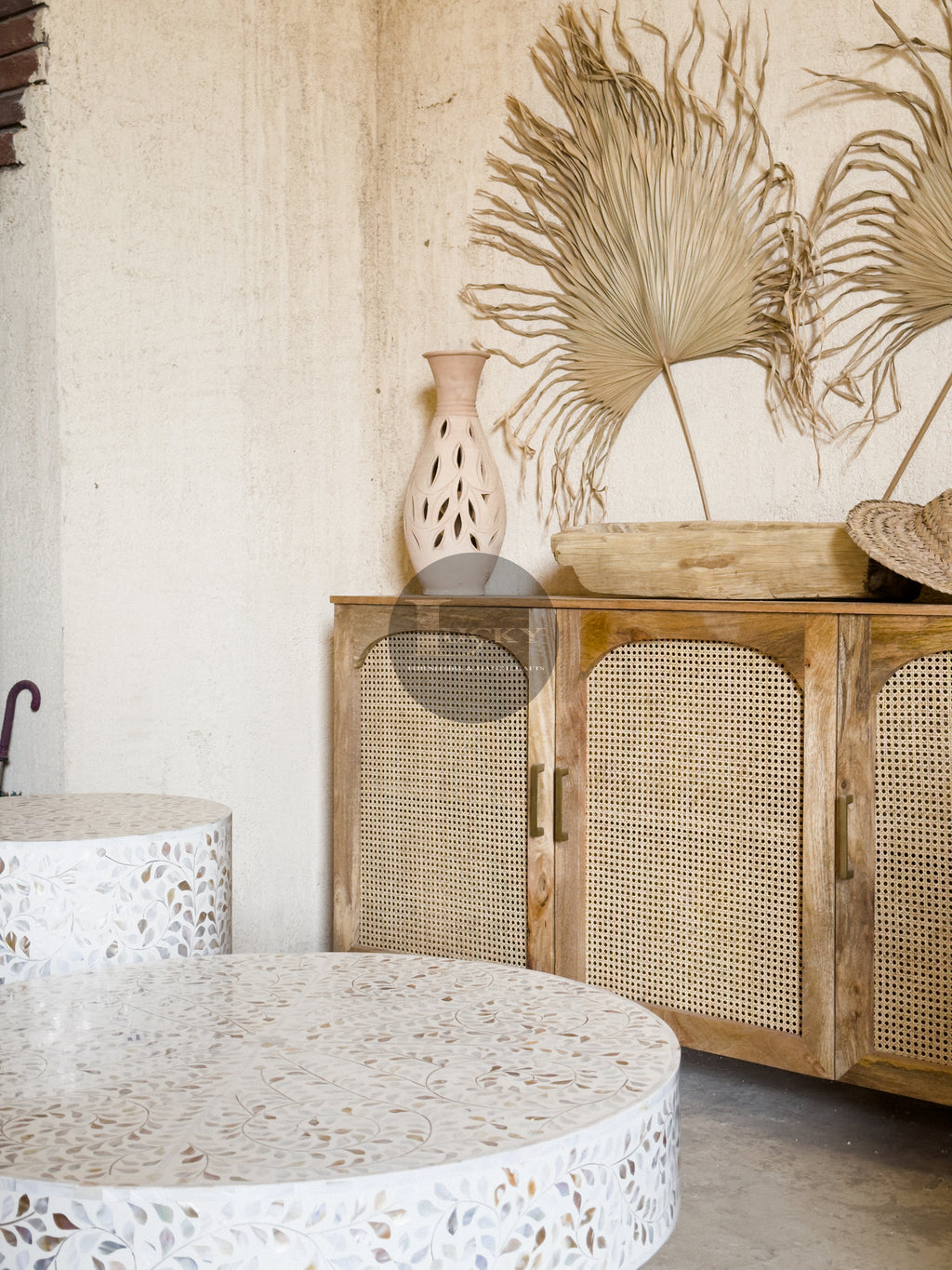 Rattan and mango wood 3 door.