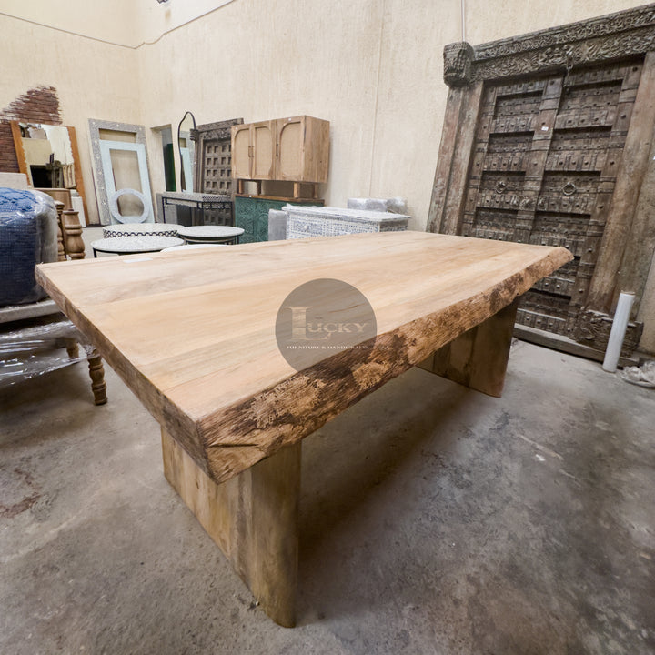 Mango Wood Live Edge Dining Table Duo Wooden Base.