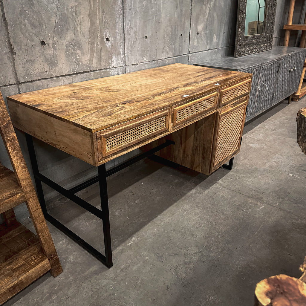 Rattan and mango wood desk.