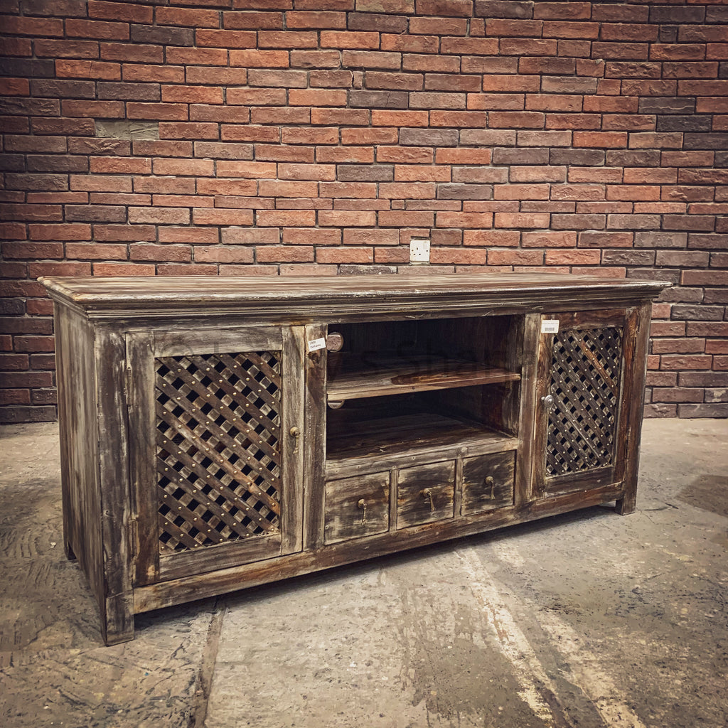 Rustic Chic Lattice detailed tv stand | Lucky Furniture & Handicrafts.