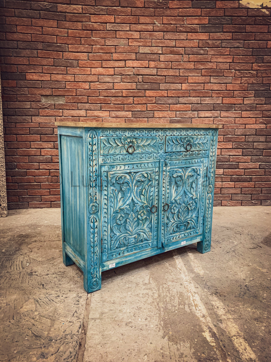 Sky Blue Carved Two Tone Sideboard | Lucky Furniture & Handicrafts.