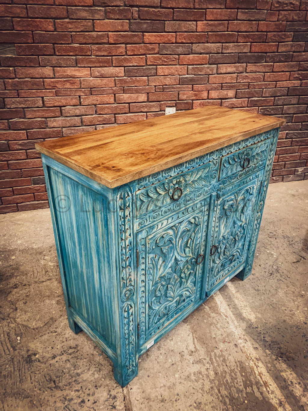 Sky Blue Carved Two Tone Sideboard | Lucky Furniture & Handicrafts.
