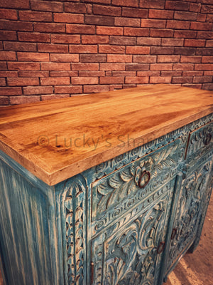 Sky Blue Carved Two Tone Sideboard | Lucky Furniture & Handicrafts.