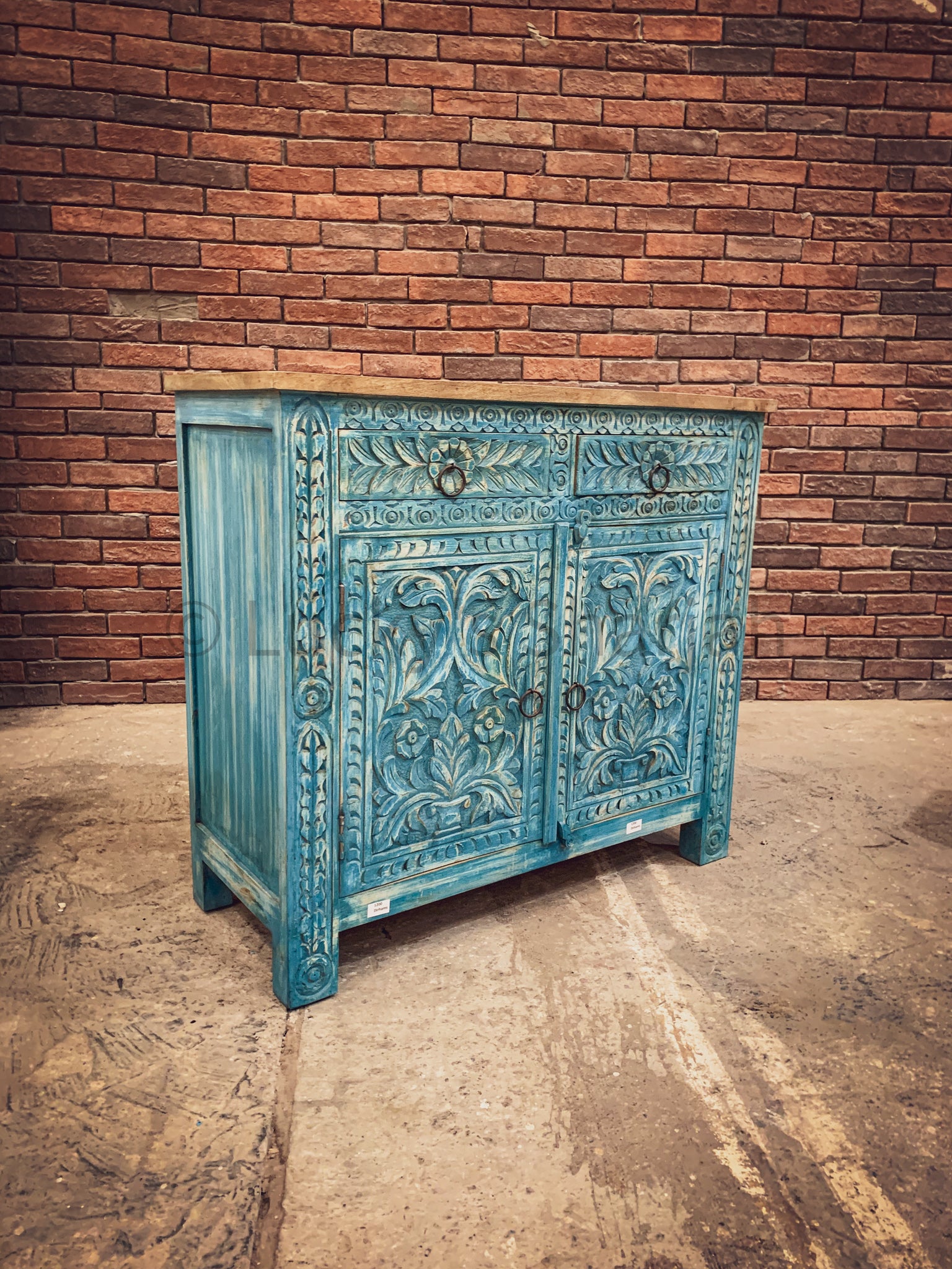Sky Blue Carved Two Tone Sideboard | Lucky Furniture & Handicrafts.