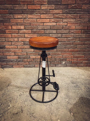 Brown Leather Barstool with pedal | Lucky Furniture & Handicrafts.