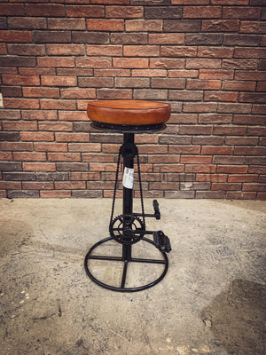 Brown Leather Barstool with pedal | Lucky Furniture & Handicrafts.