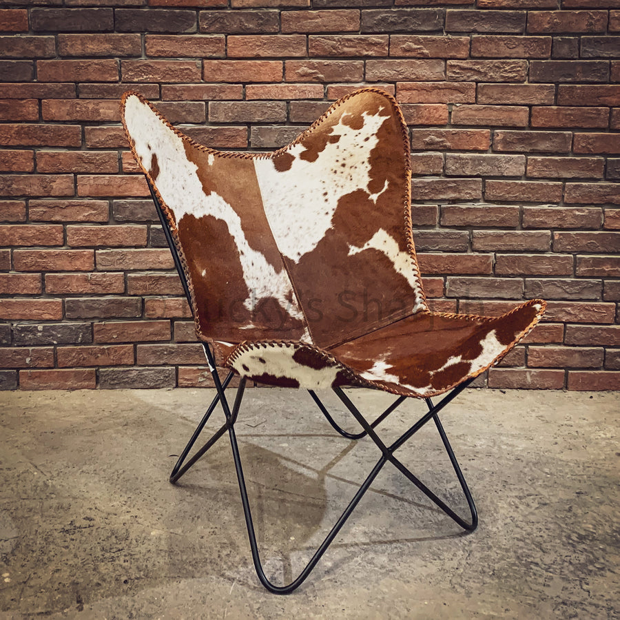 Brown and White Leather Butterfly Chair | Lucky Furniture & Handicrafts.