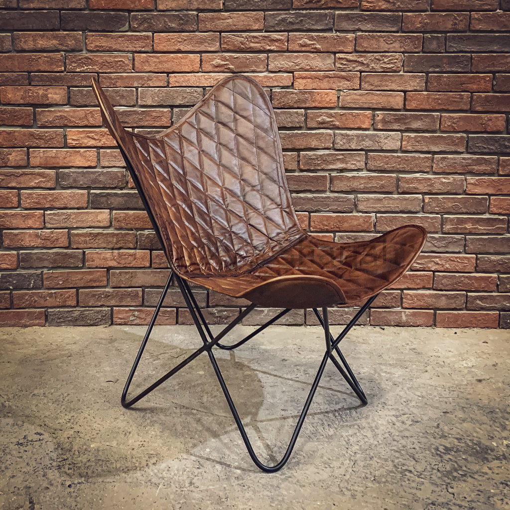 Cross Stitched Leather Butterfly Chair | Lucky Furniture & Handicrafts.