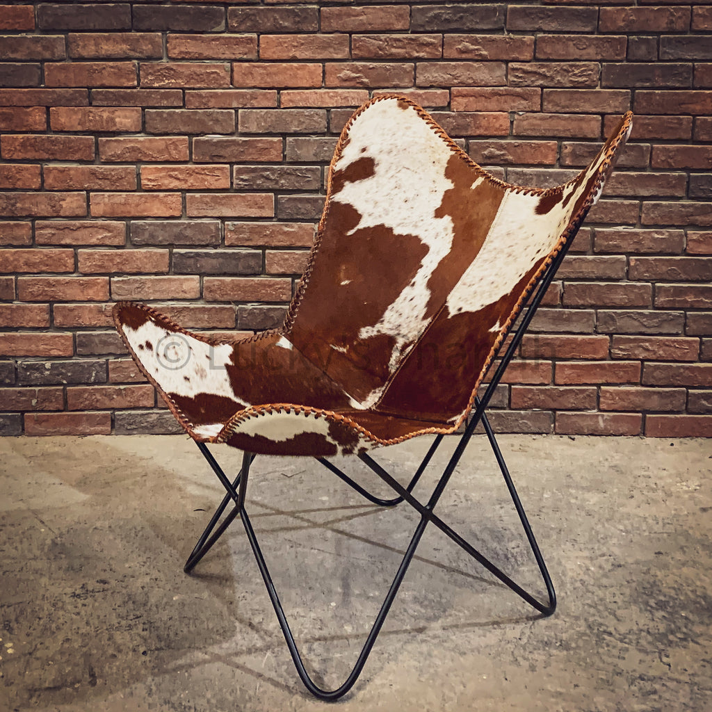 Brown and White Leather Butterfly Chair | Lucky Furniture & Handicrafts.