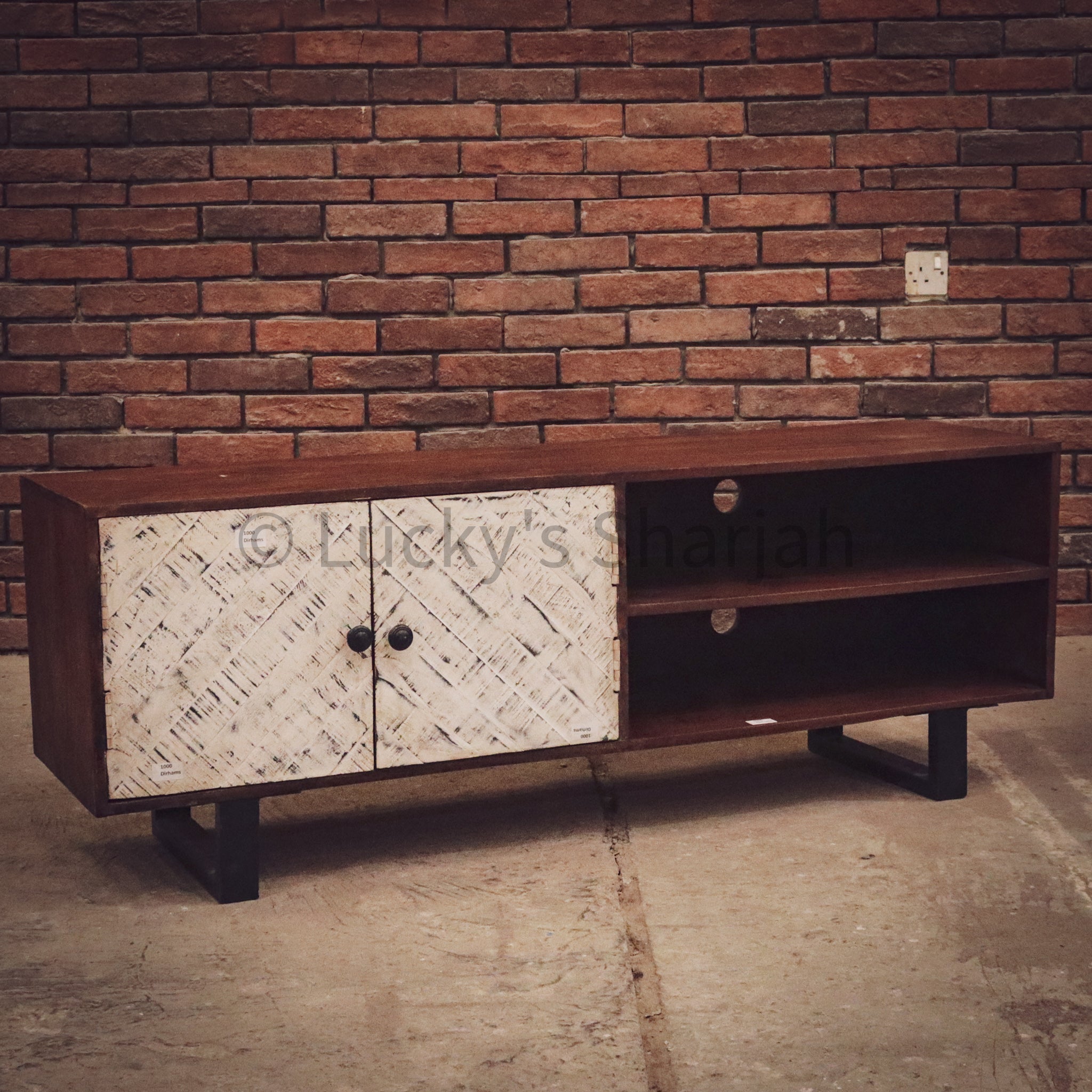 Herring Bone Two Tone Tv Stand | Lucky Furniture & Handicrafts.