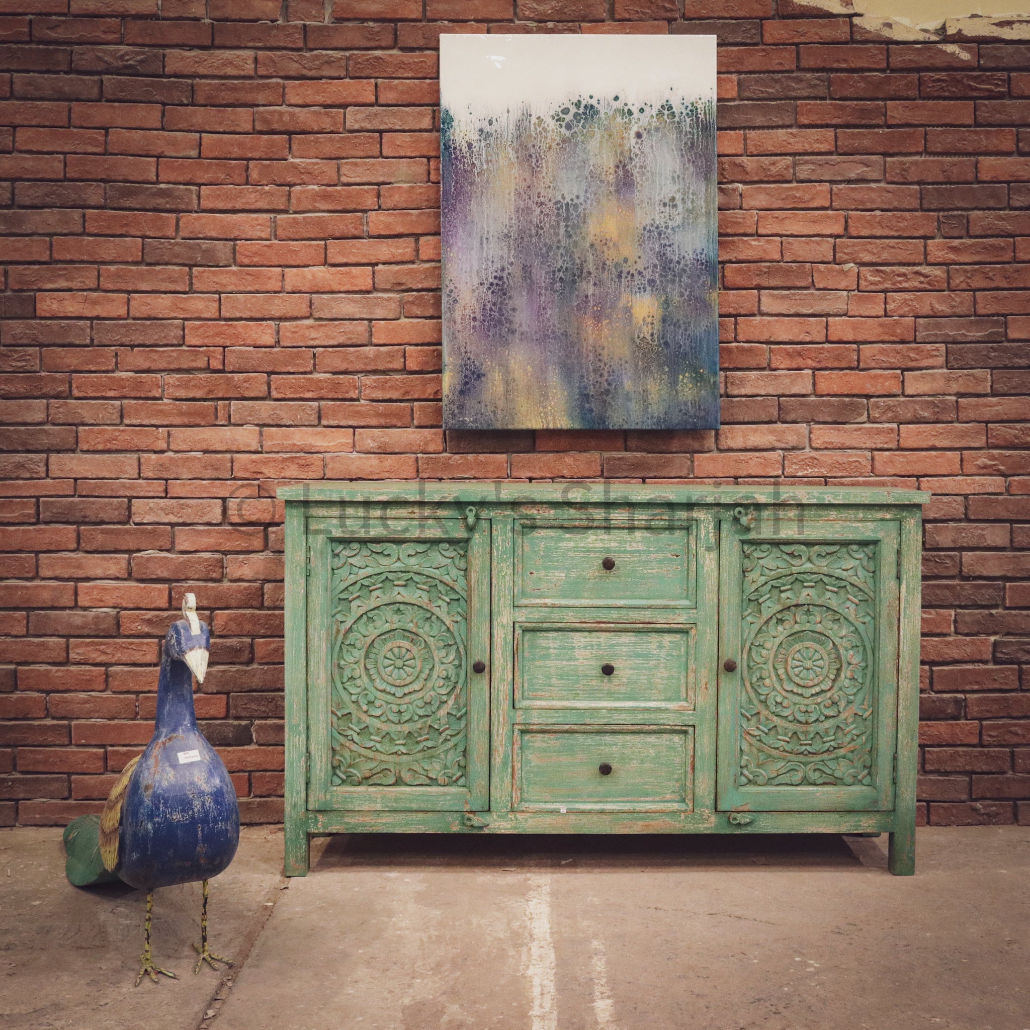 Carved 3 draw 2 door Sideboard | Lucky Furniture & Handicrafts.