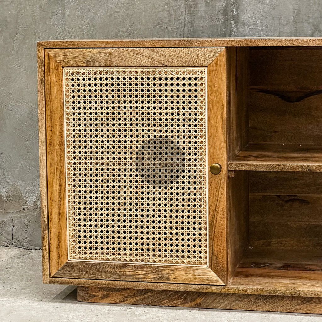 Rattan and mango wood tv stand 2 door.