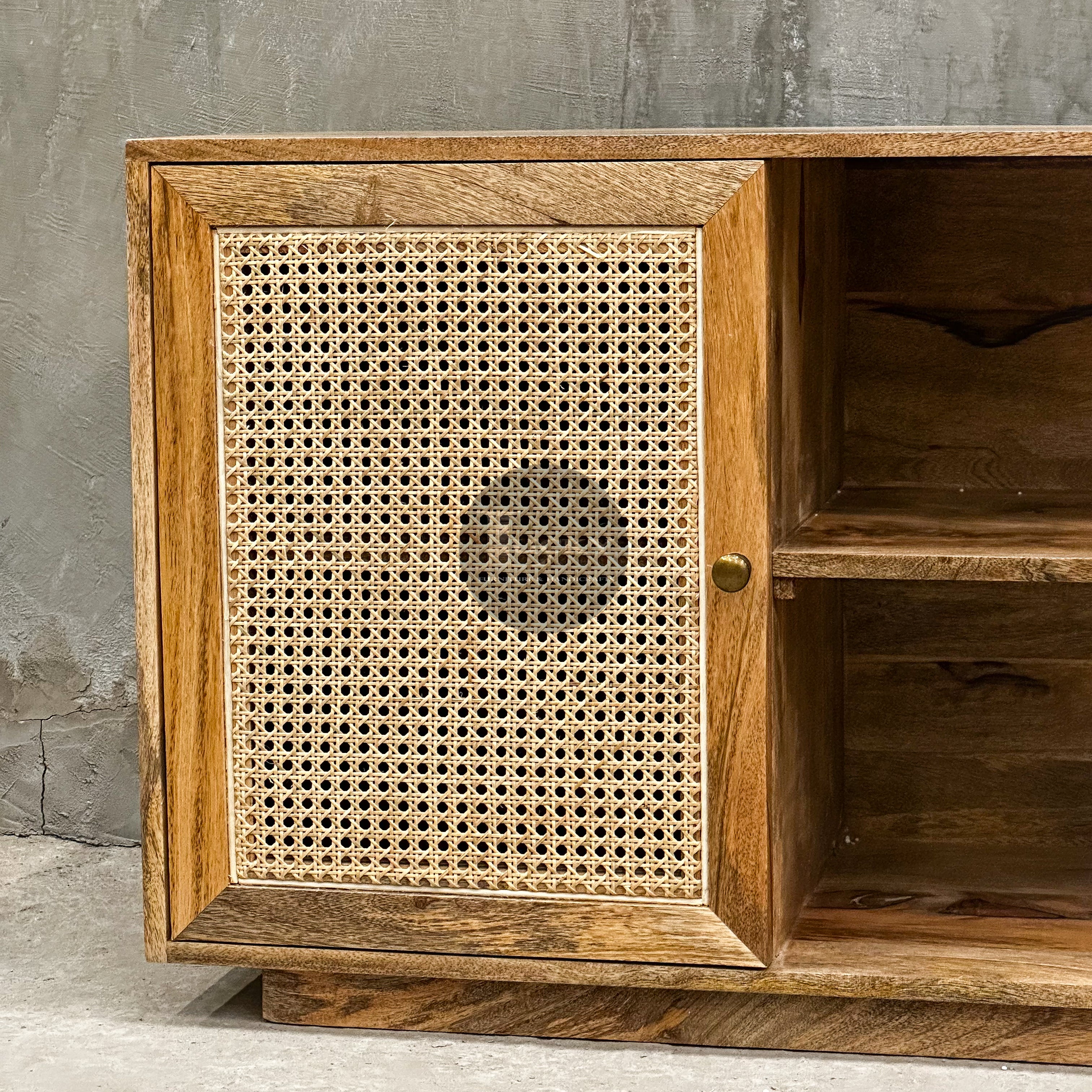 Rattan and mango wood tv stand 2 door.