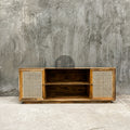 Rattan and mango wood tv stand 2 door.