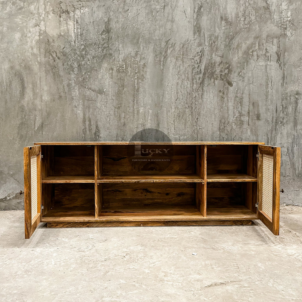 Rattan and mango wood tv stand 2 door.
