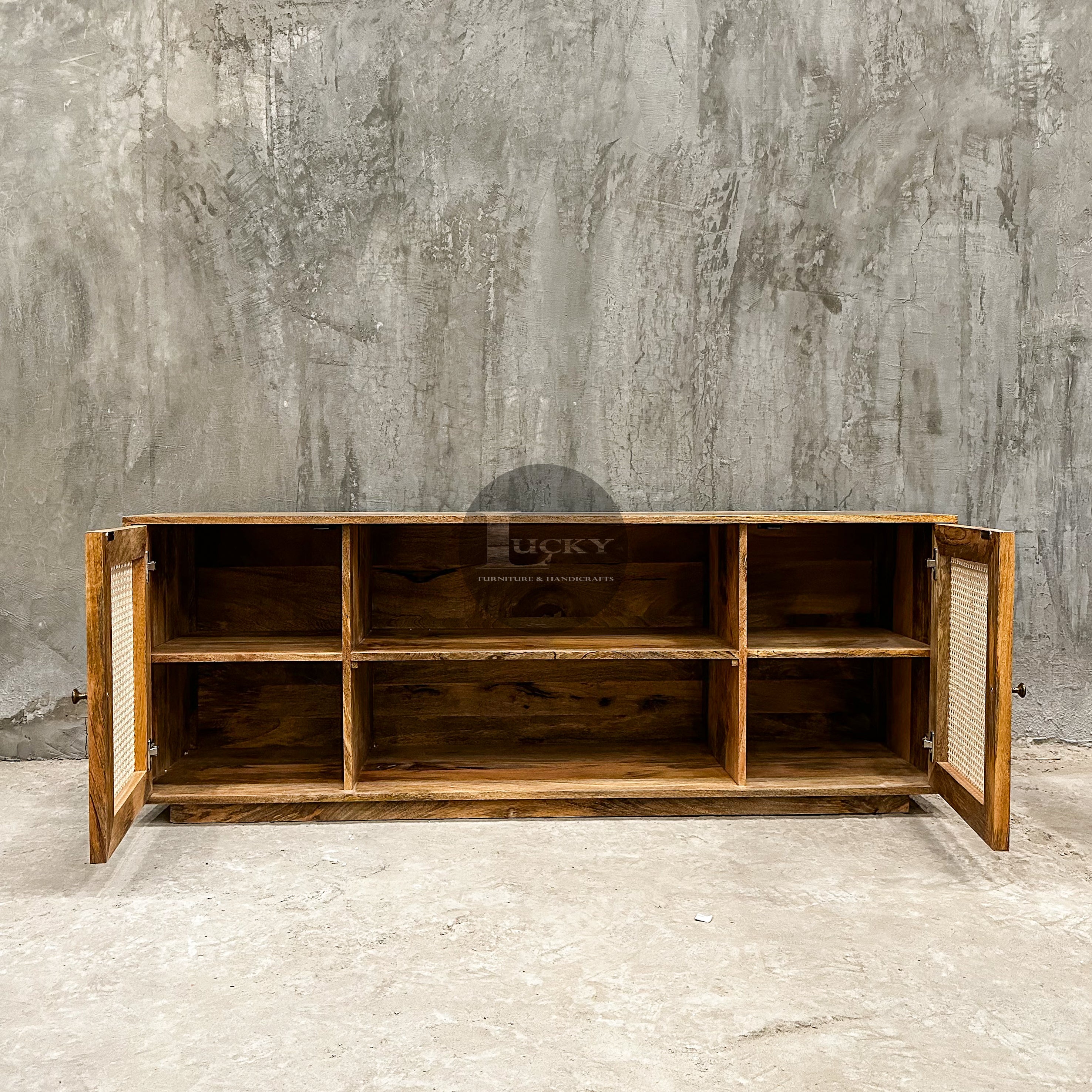 Rattan and mango wood tv stand 2 door.