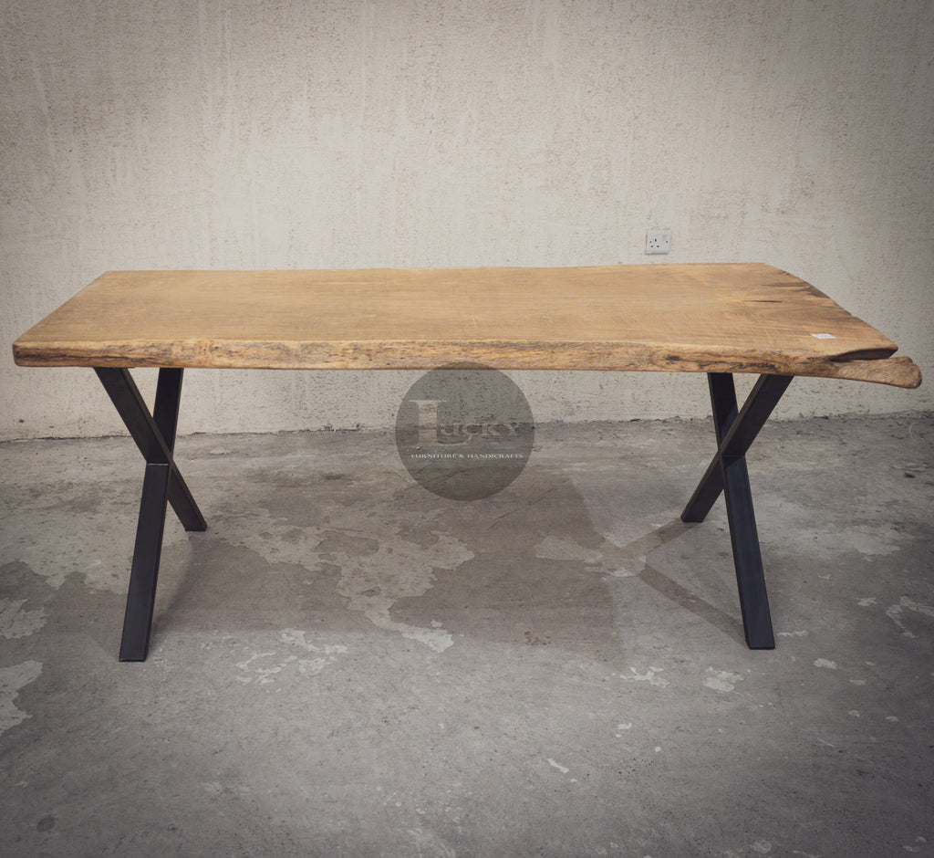 Mango Wood Live Edge Dining Table X Legs.