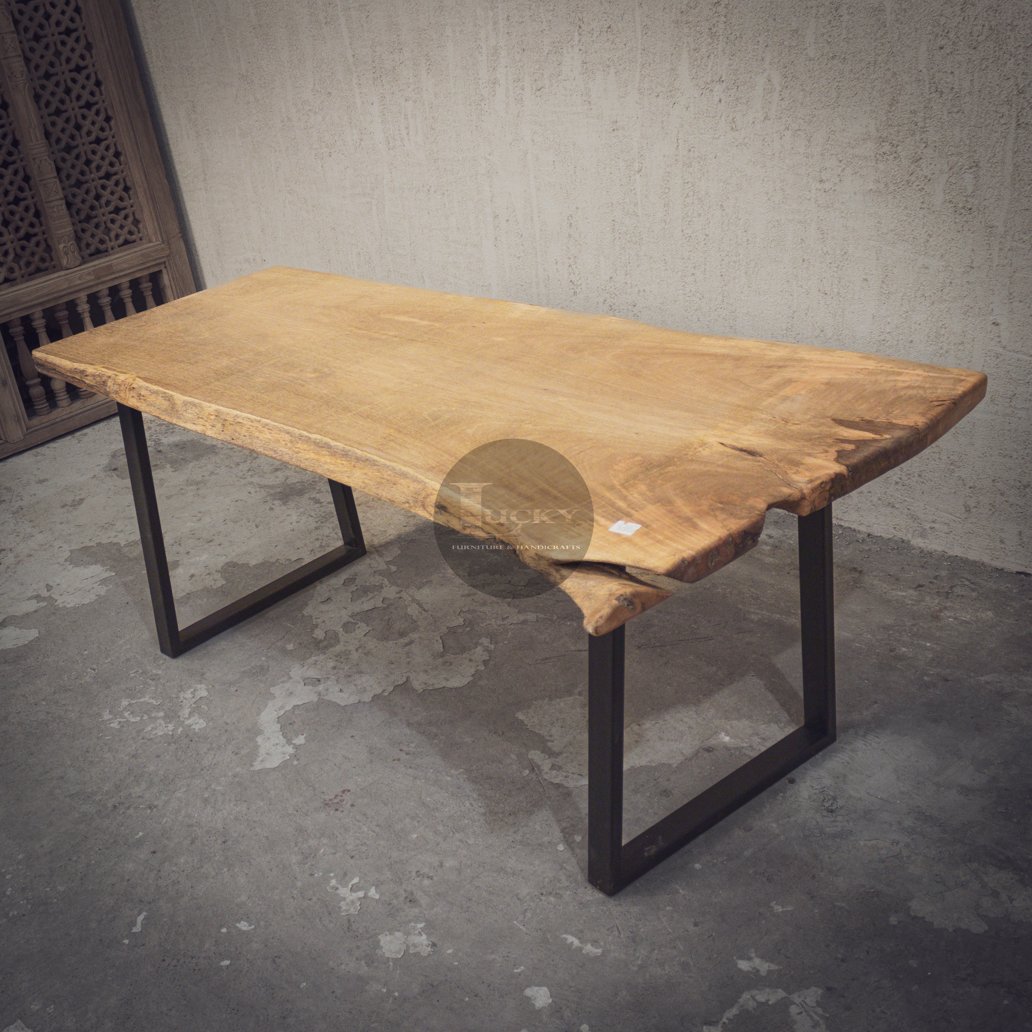 Mango Wood Live Edge Dining Table Slant Legs.