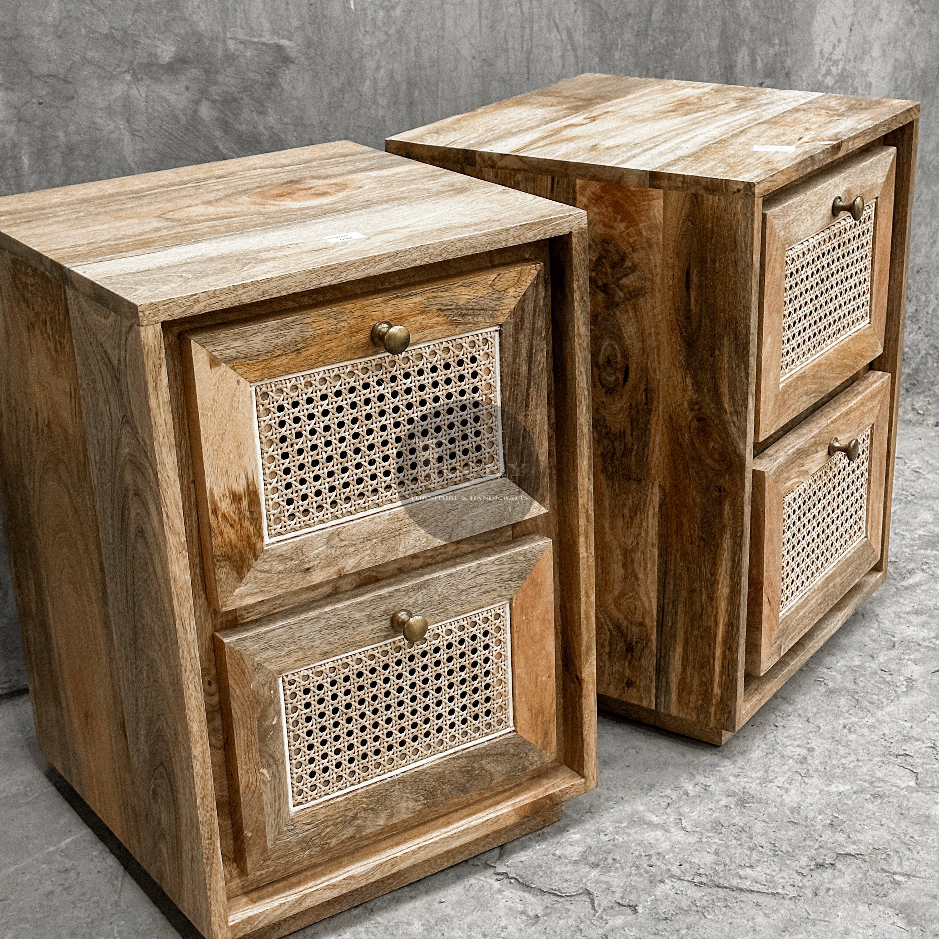 Rattan and mango wood sidetable 2 draw.