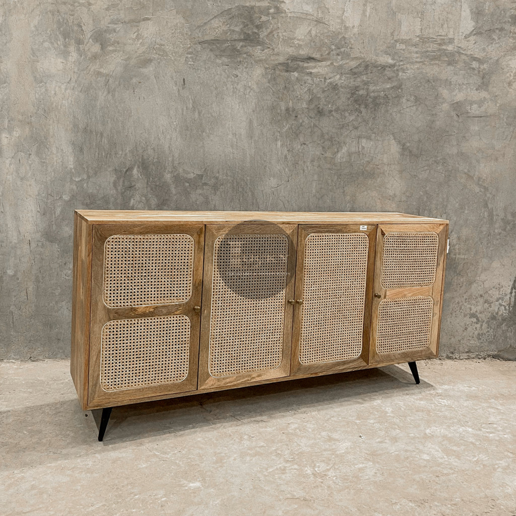 Rattan and mango wood sideboard 4 door.