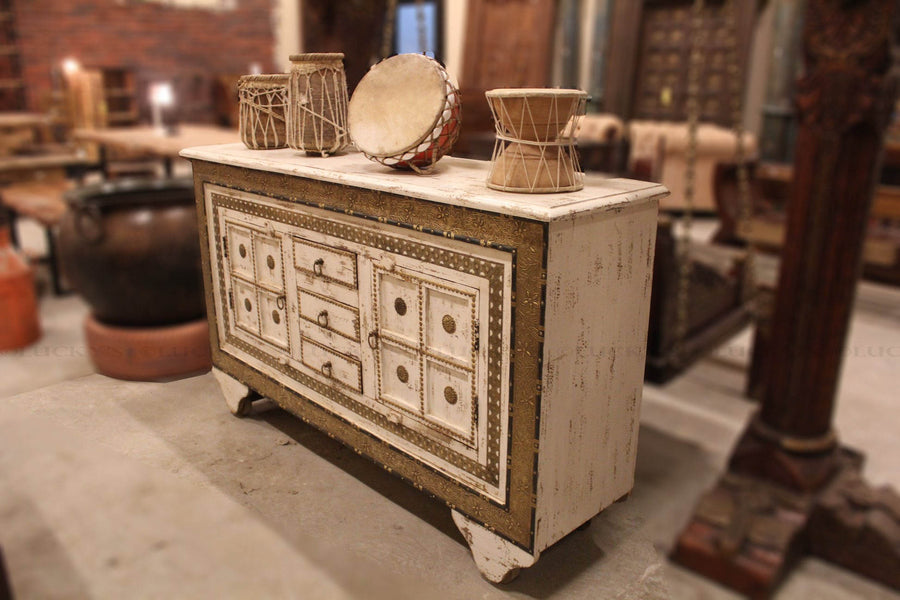 Distressed Brass Sideboard on Wheels | Lucky Furniture & Handicrafts.