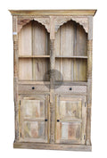 Carved Mango Wood Double Mehrab Bookshelf.