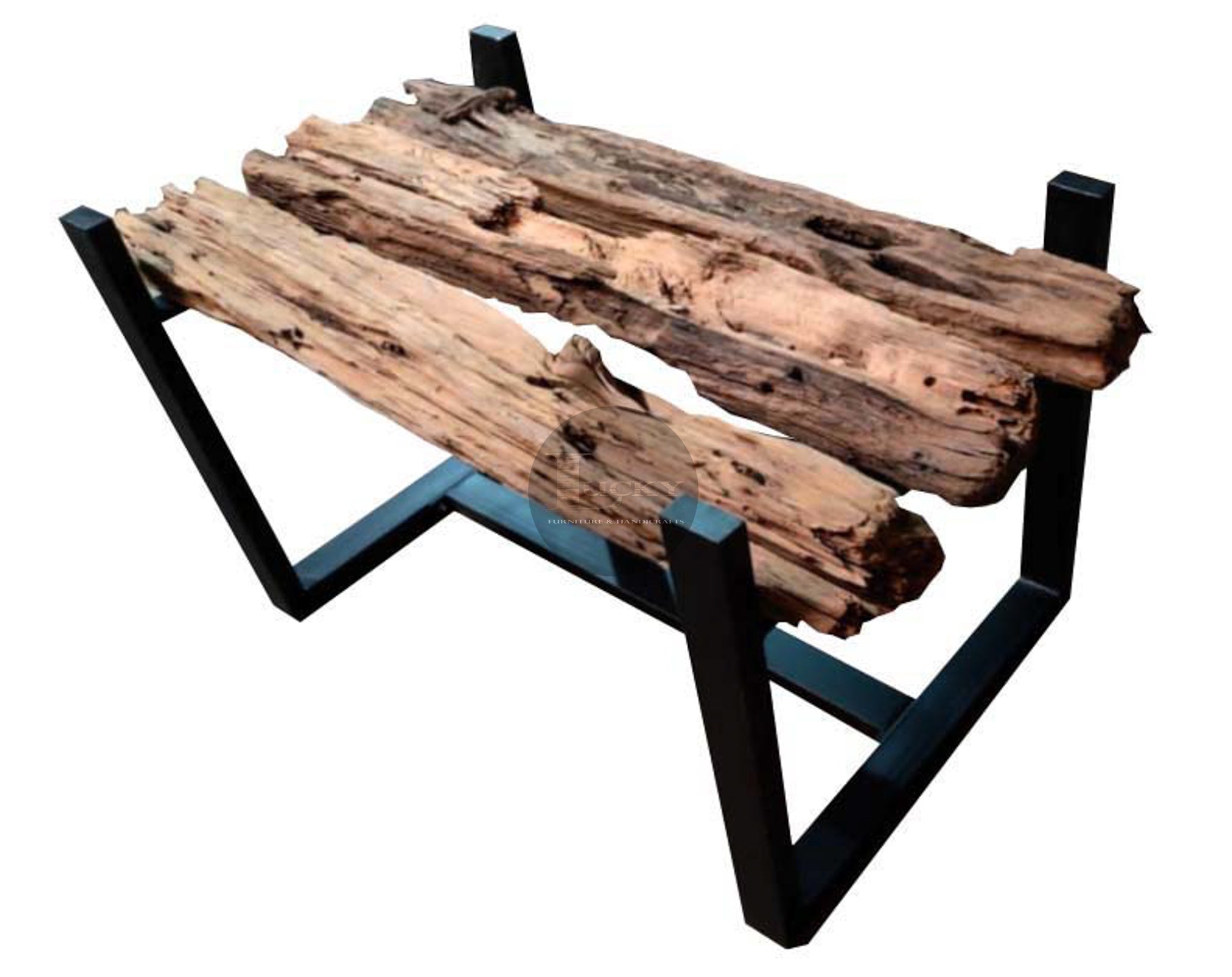 3 Log Railway Beam Table with glass.