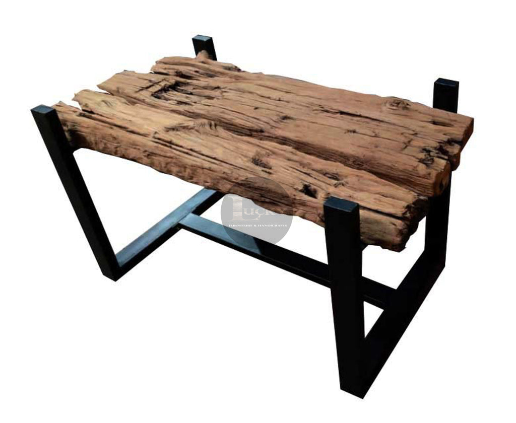 2 Log Railway Beam Table with glass.