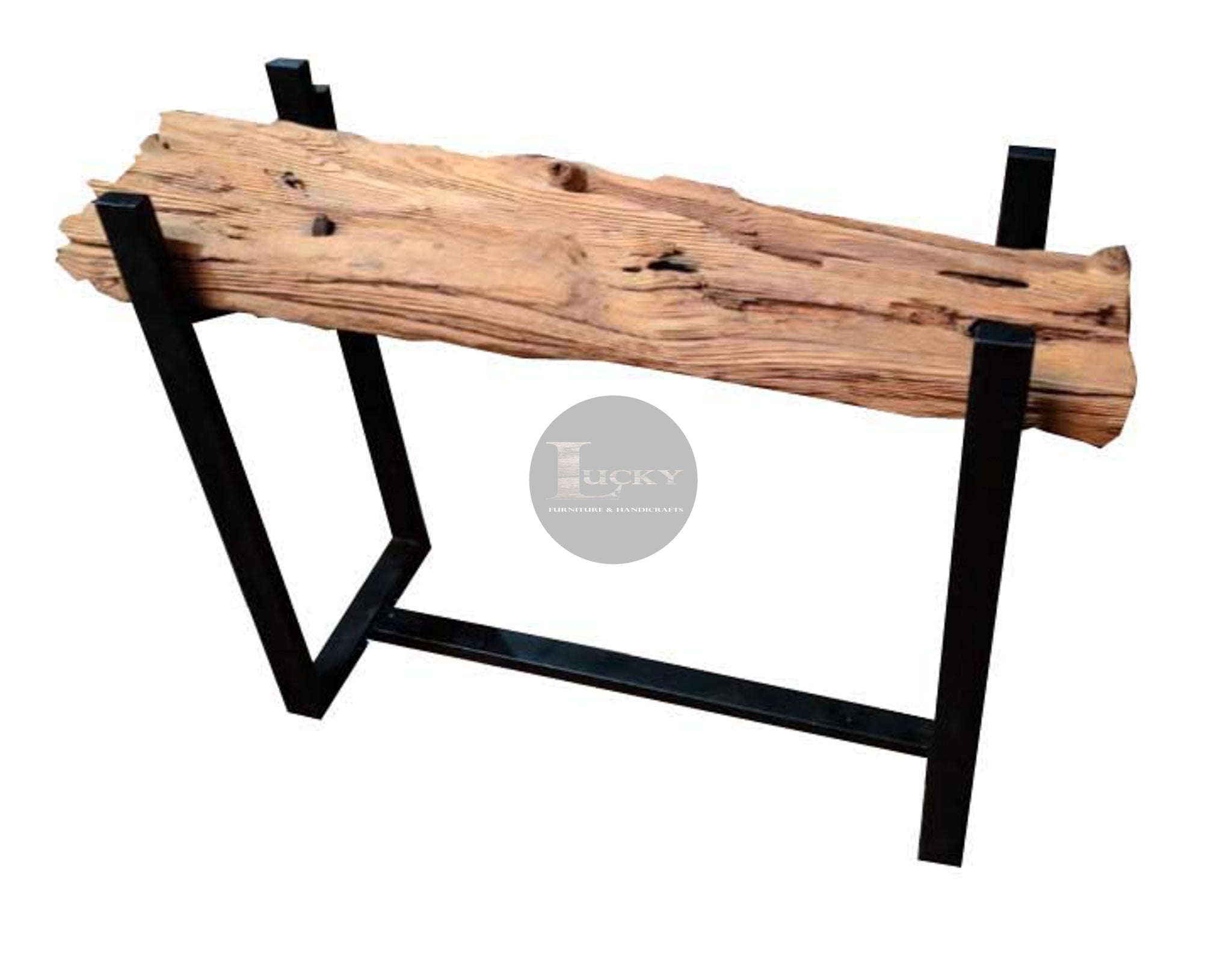 Railway Beam single log console with glass.