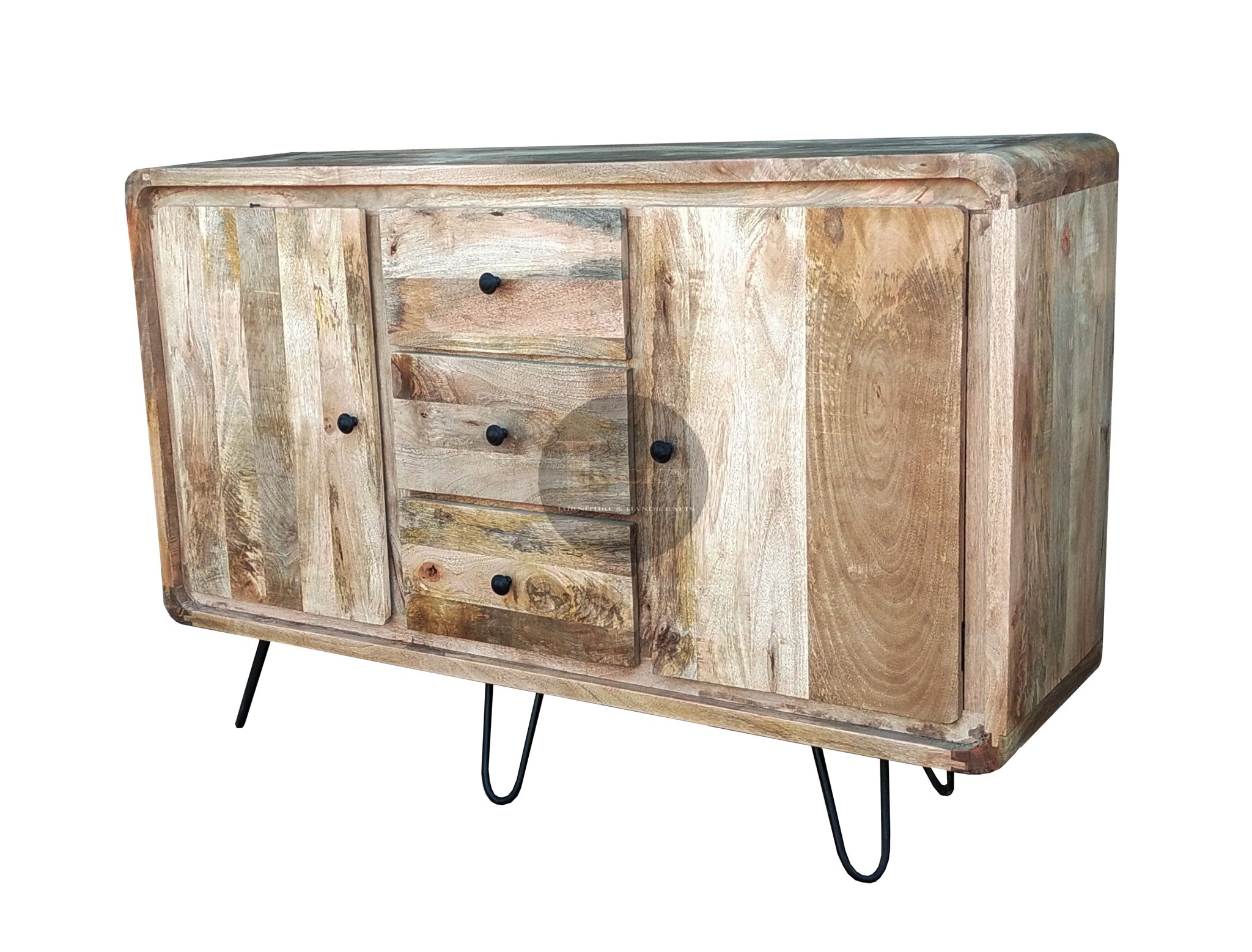 Mango wood 3 draw hairpin drawchest sideboard.