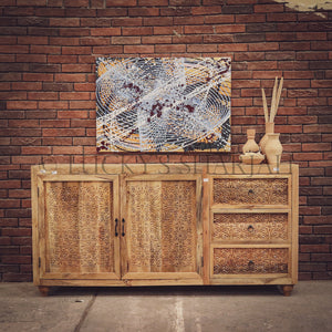 Carved tribal 3 draw 2 door sideboard | Lucky Furniture & Handicrafts.