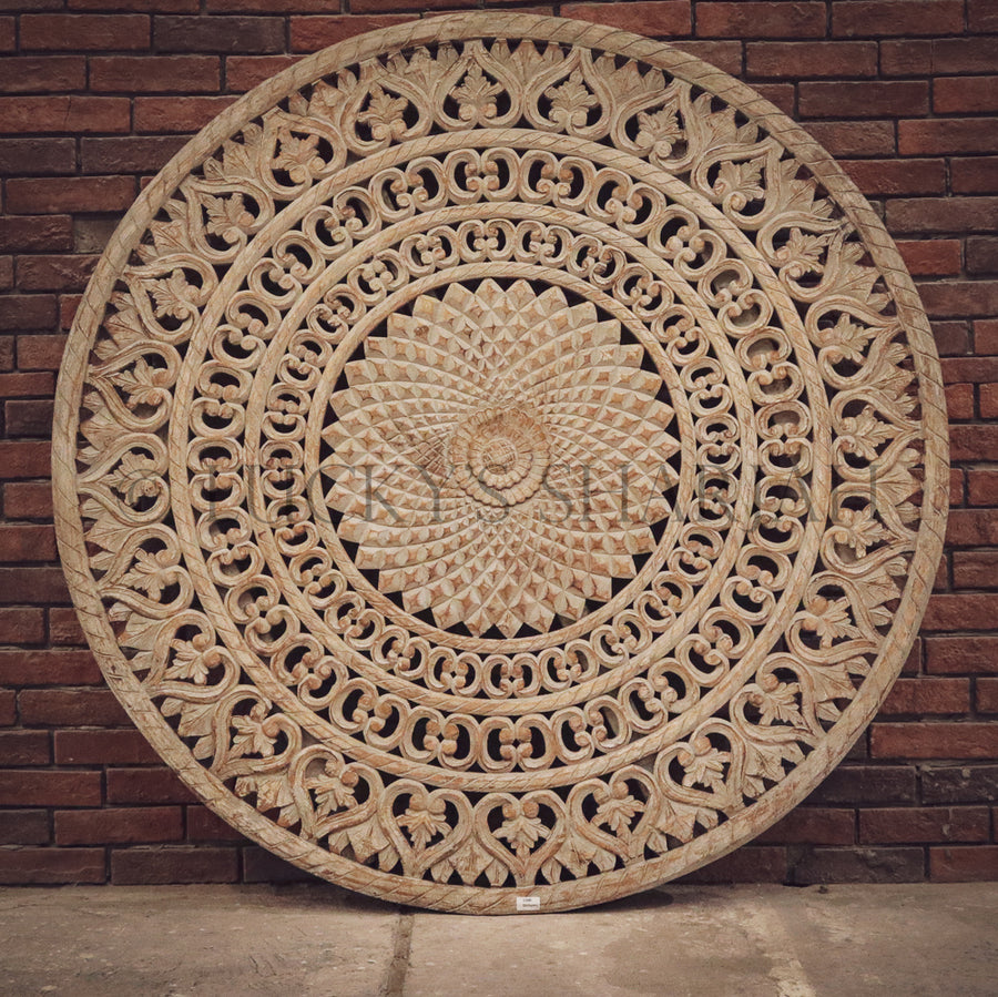 Intricate carved round panel | Lucky Furniture & Handicrafts.