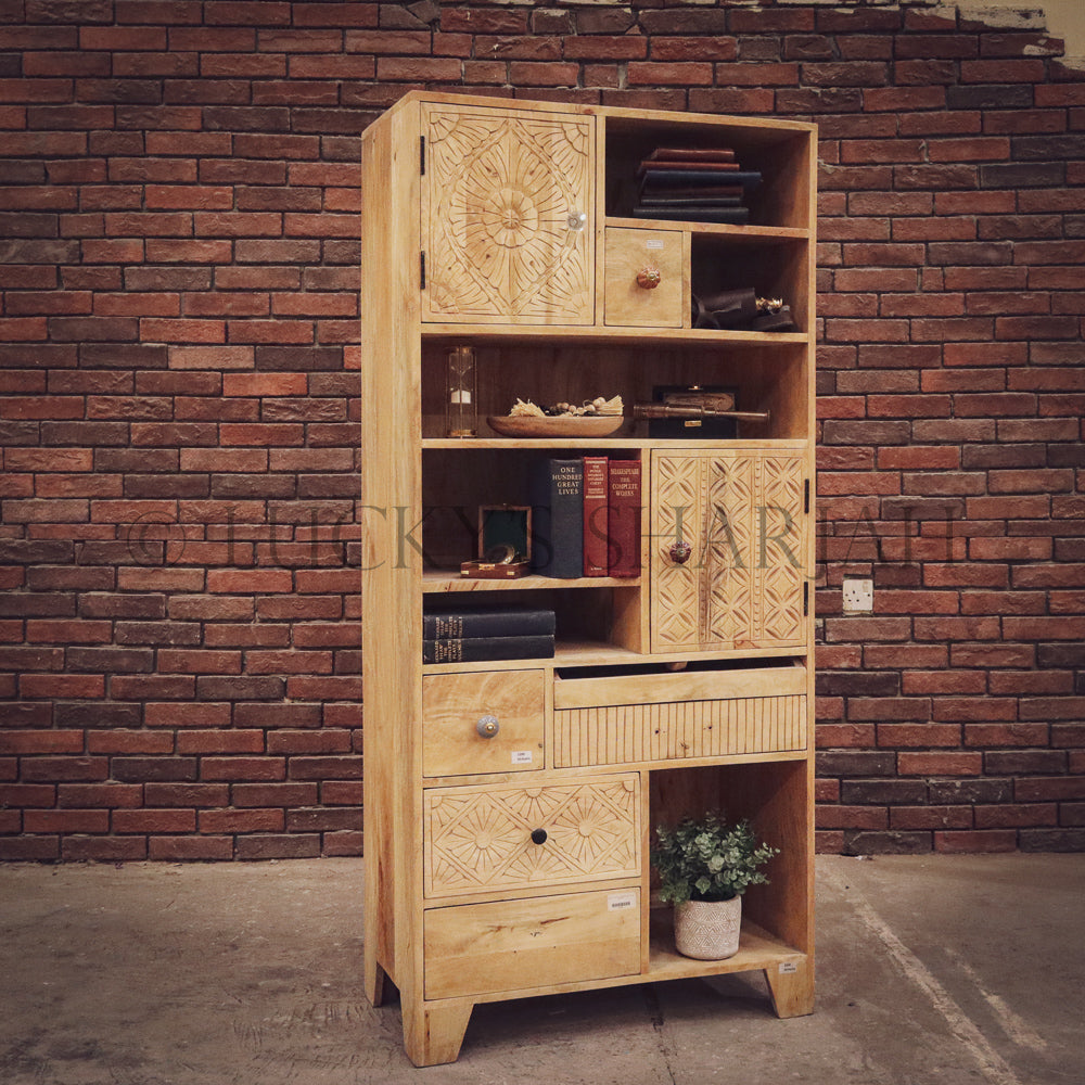 Staggered mango wood bookshelf cabinet | Lucky Furniture & Handicrafts.