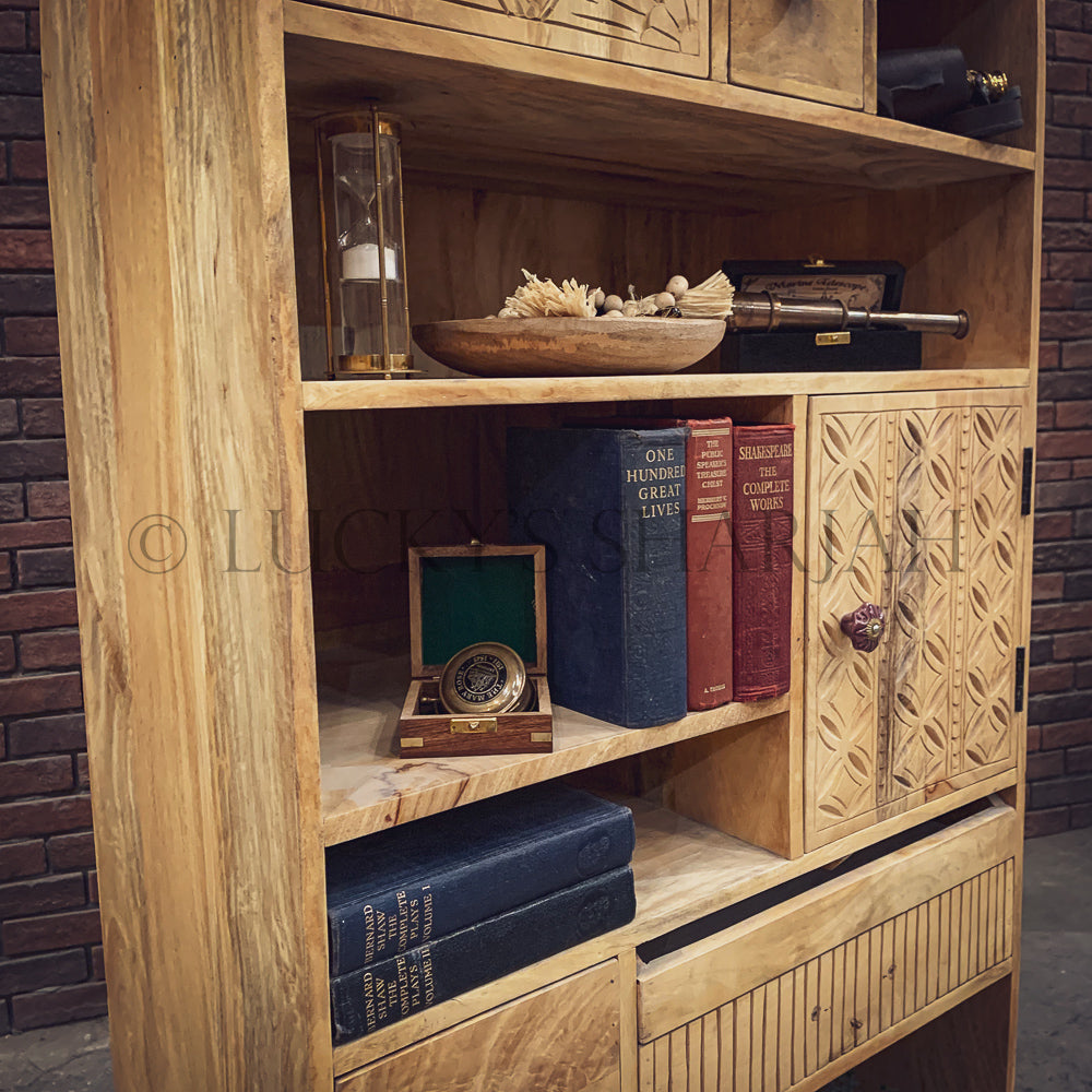 Staggered mango wood bookshelf cabinet | Lucky Furniture & Handicrafts.