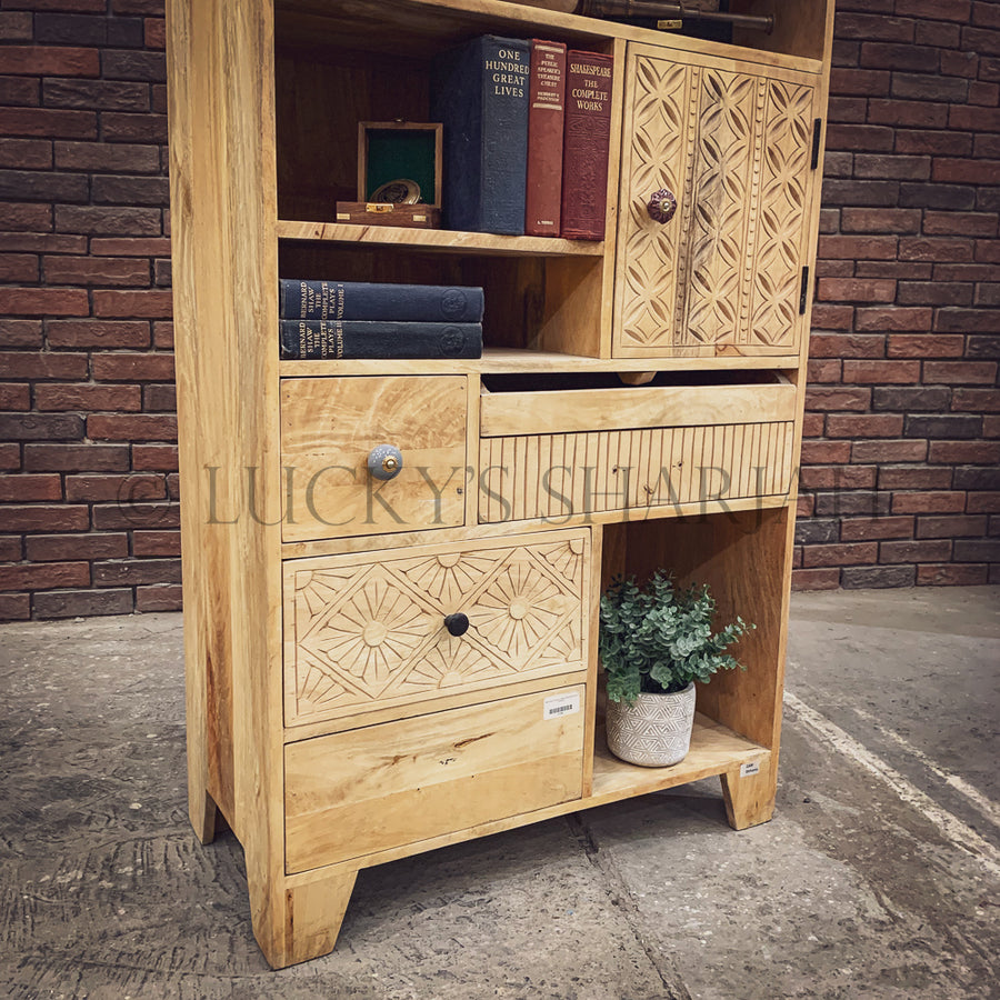 Staggered mango wood bookshelf cabinet | Lucky Furniture & Handicrafts.