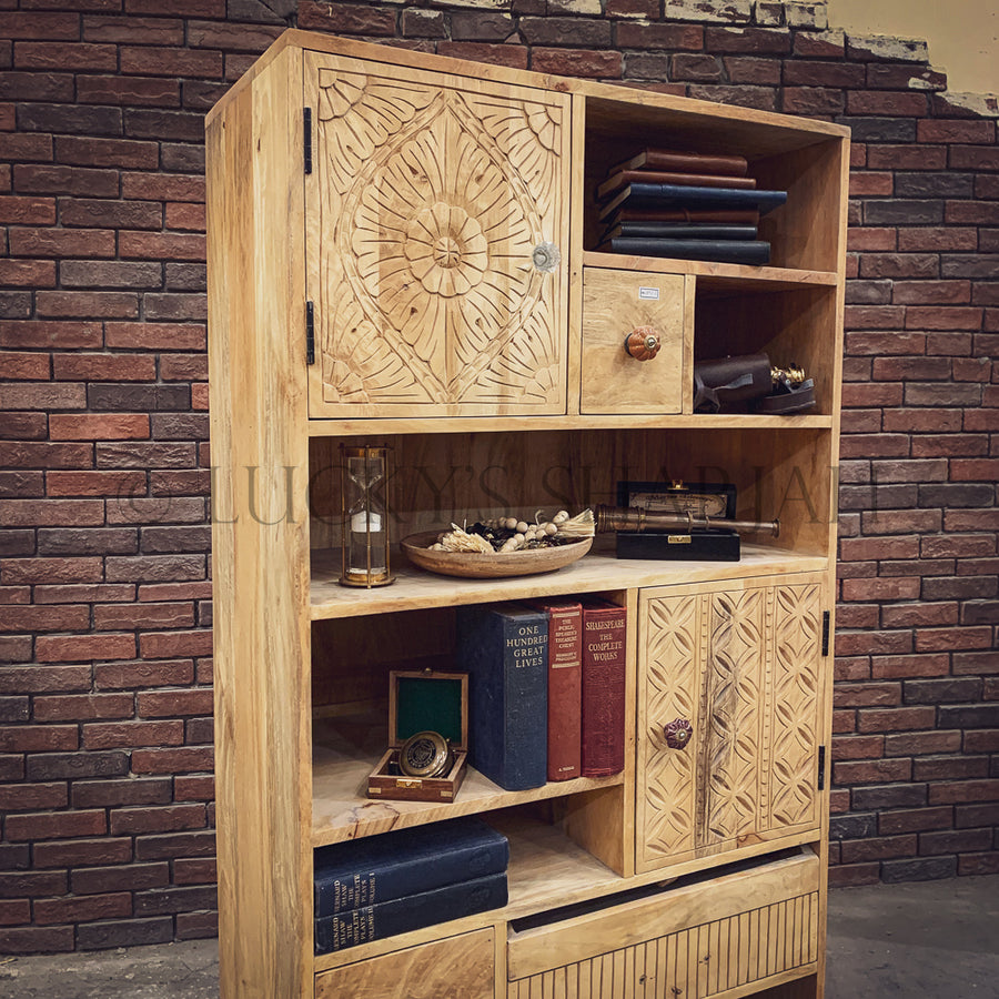 Staggered mango wood bookshelf cabinet | Lucky Furniture & Handicrafts.